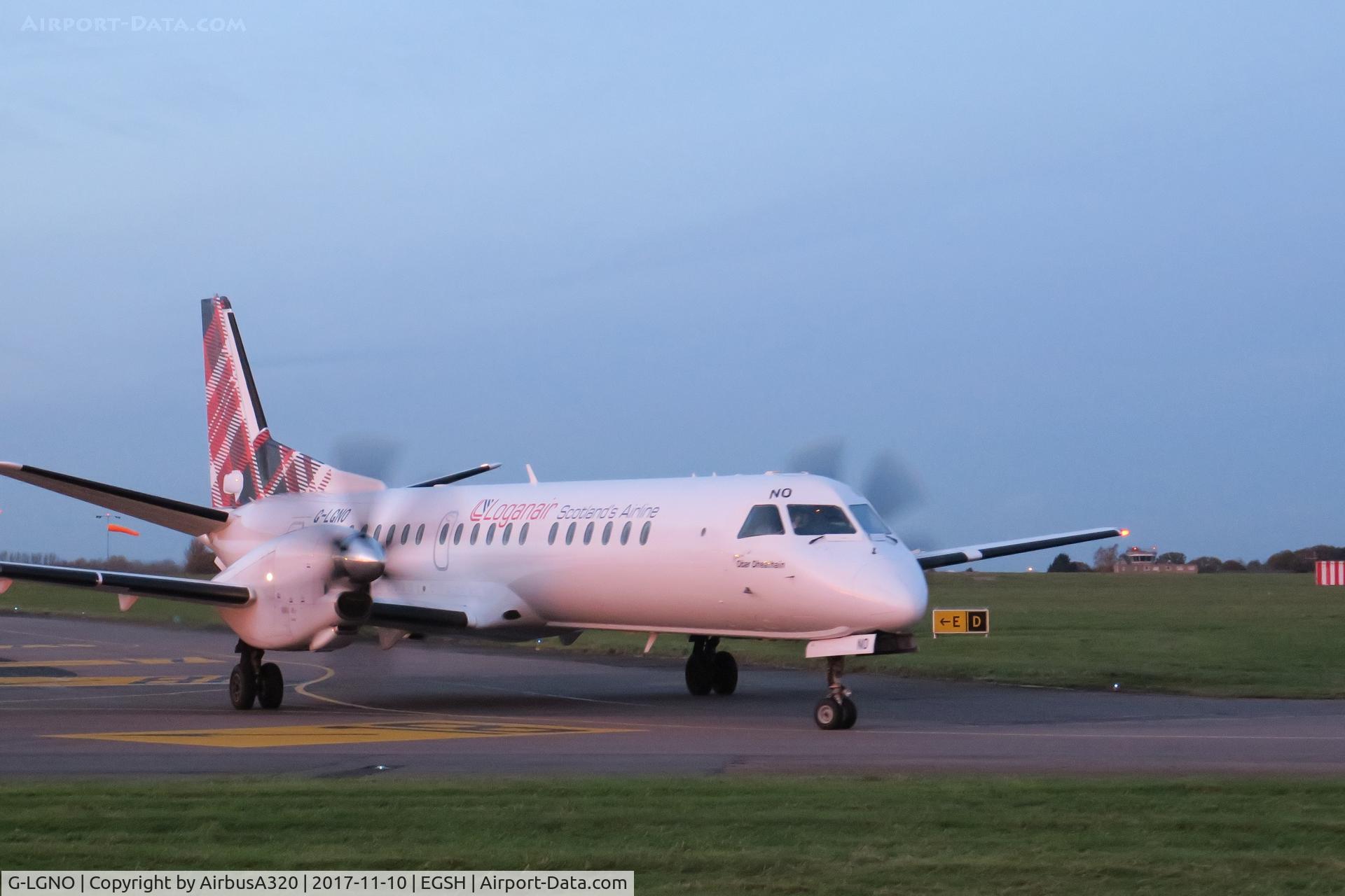 G-LGNO, 1995 Saab 2000 C/N 2000-013, Seen arriving now in Loganair Tartan tail livery