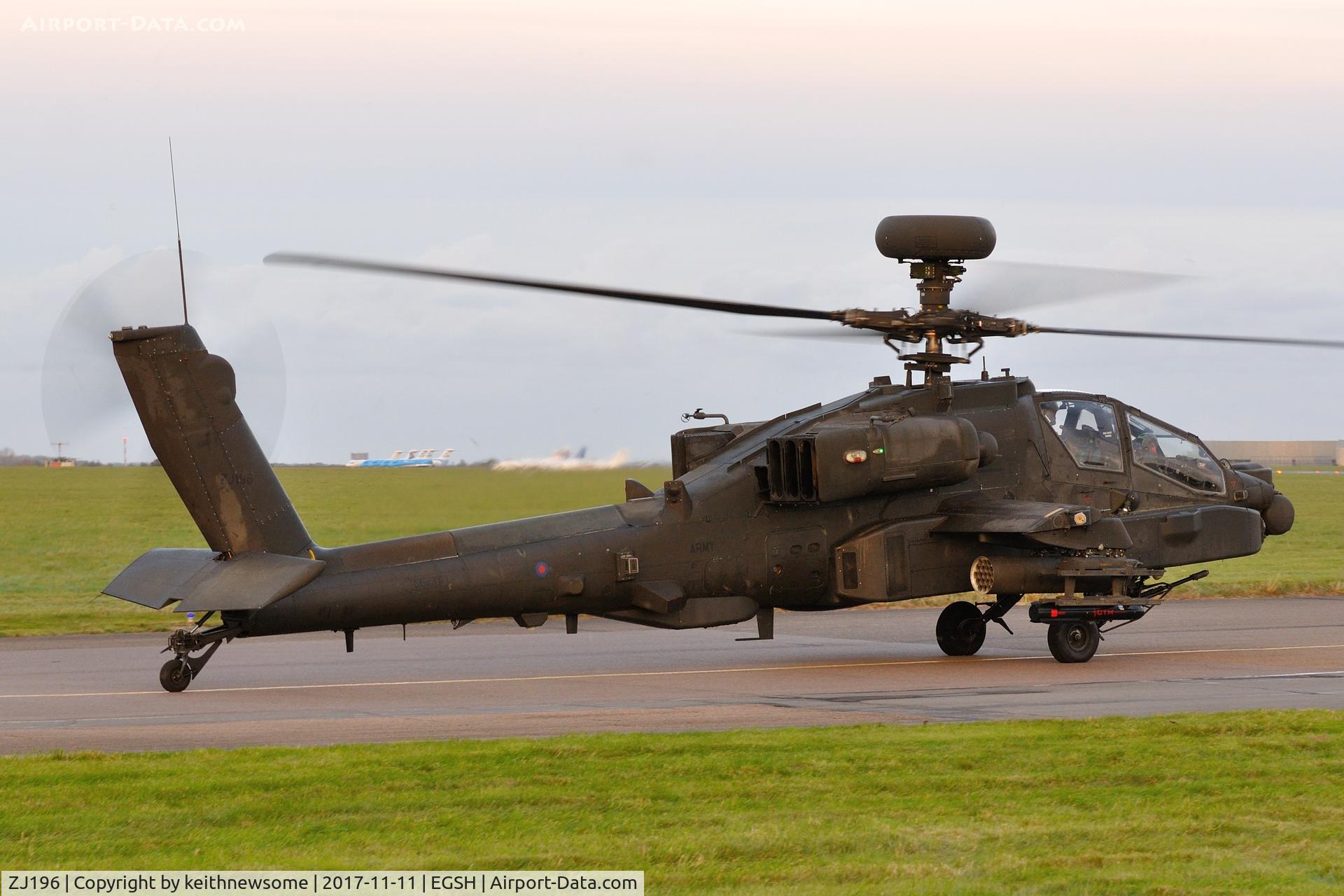 ZJ196, 2004 Westland Apache AH.1 C/N WAH.31, Leaving Norwich following fuel stop.