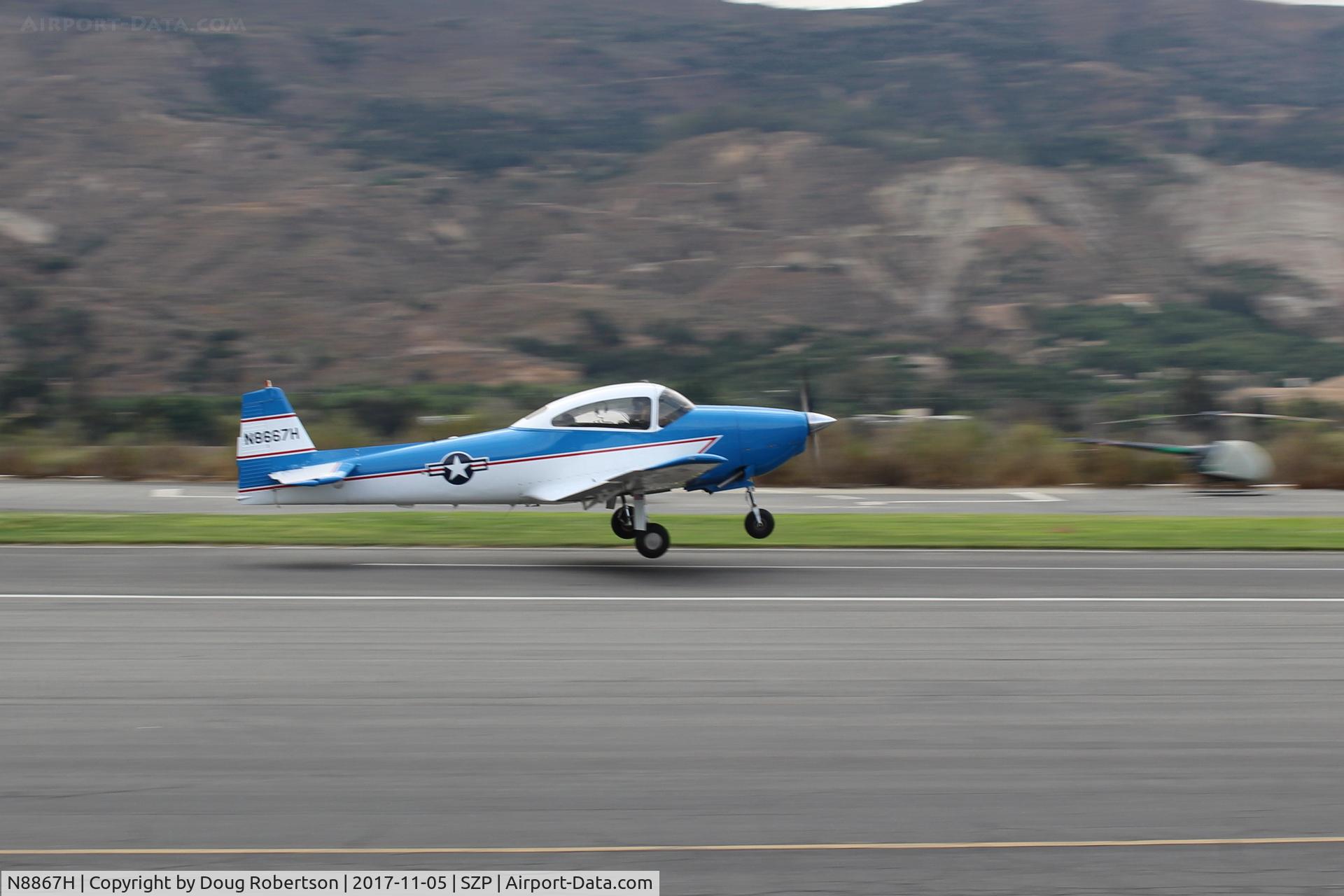 N8867H, 1947 North American Navion C/N NAV-4-867, 1947 North American NAVION, Continental IO-520 285 Hp upgrade, takeoff Rwy 22, Young Eagles flight