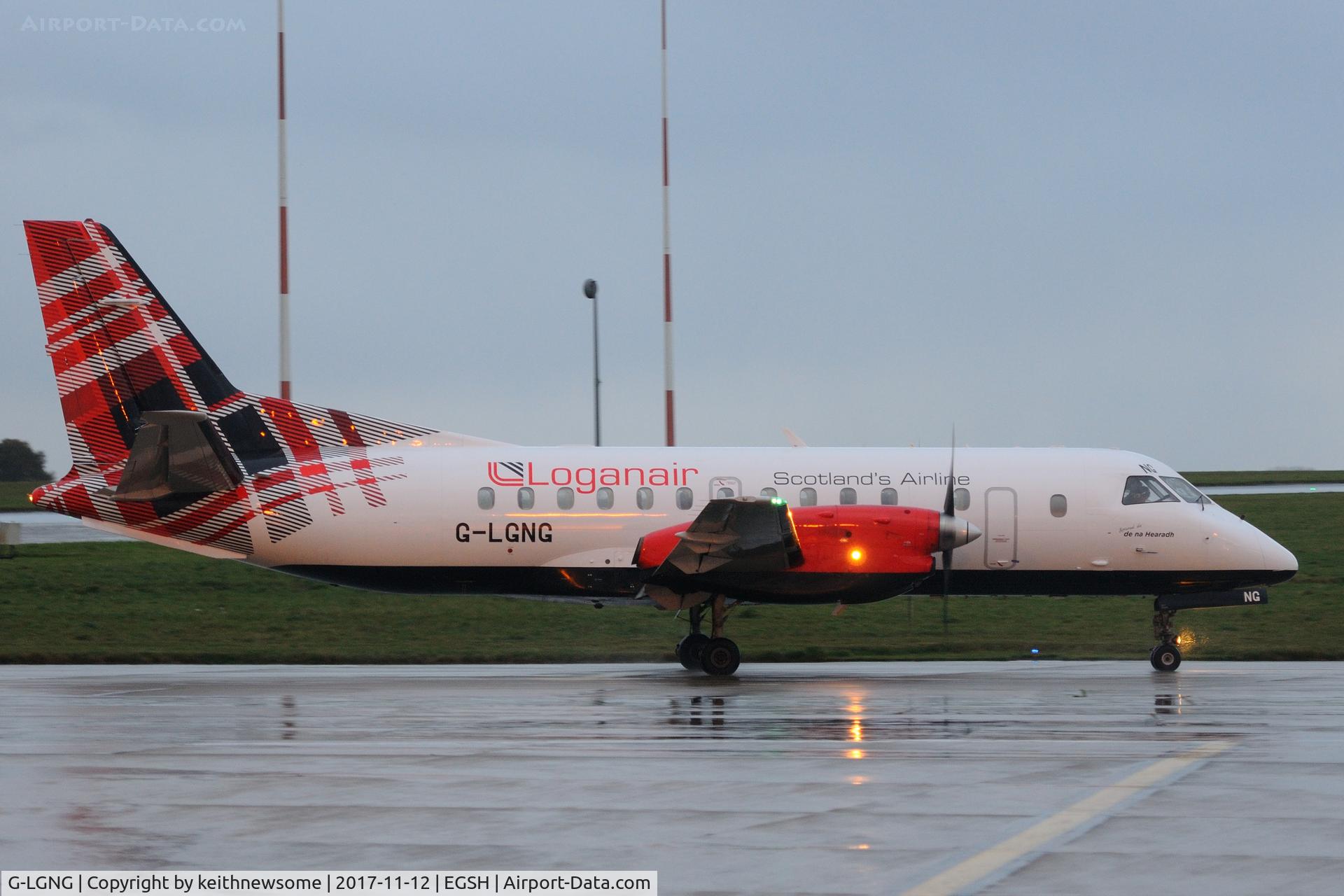 G-LGNG, 1992 Saab SF340B C/N 340B-327, Leaving wet Norwich for Teeside.