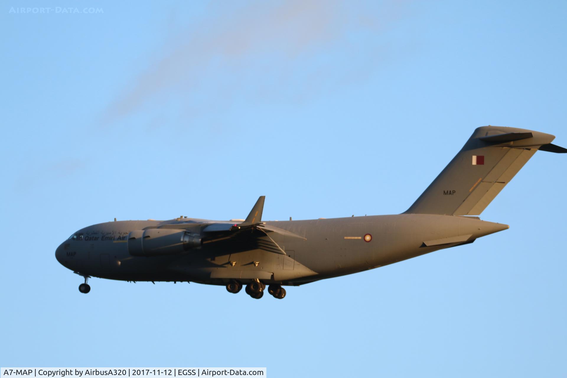 A7-MAP, 2016 Boeing C-17A Globemaster III C/N F-279, Landing at STN