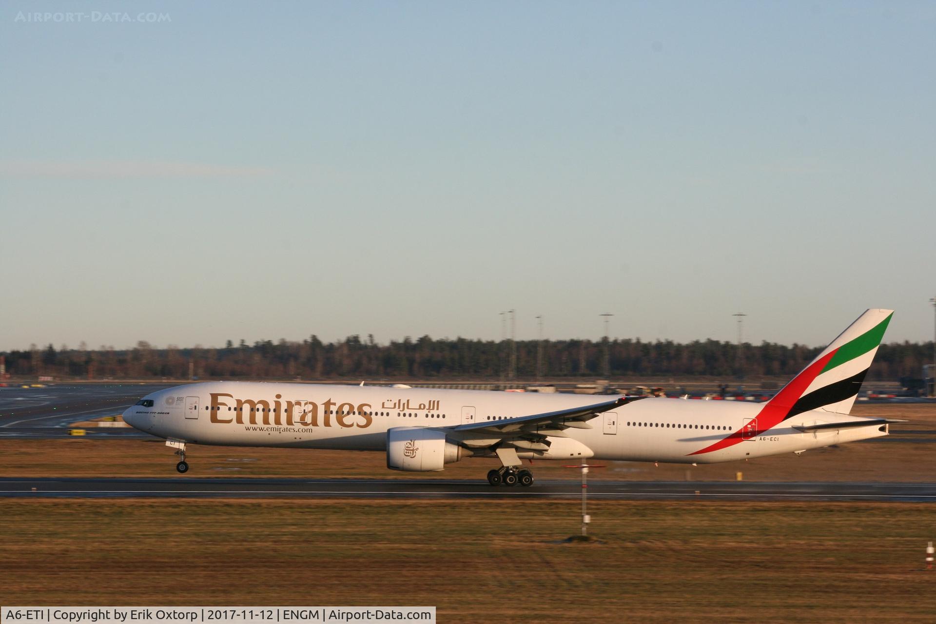 A6-ETI, 2011 Boeing 777-3FX/ER C/N 39684, A6-ECI taking off OSL