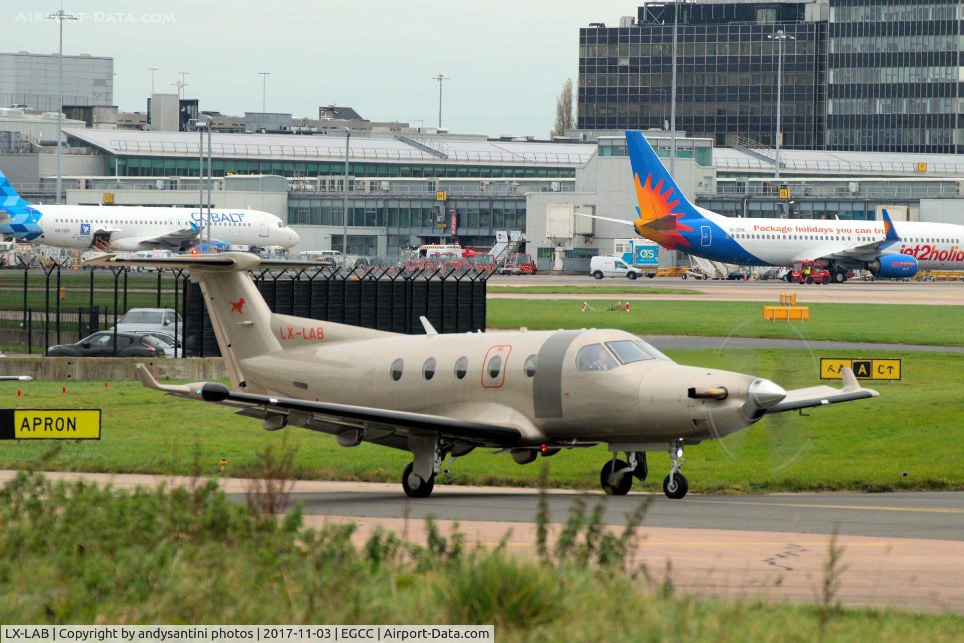 LX-LAB, 2003 Pilatus PC-12/45 C/N 531, just left the [FBO-exc-ramp]