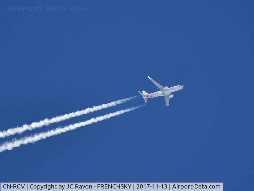 CN-RGV, 2007 Boeing 737-85P C/N 33982, Royal Air Maroc (60 Years Livery) AT686 NADOR to AMSTERDAM overflying Bordeaux city