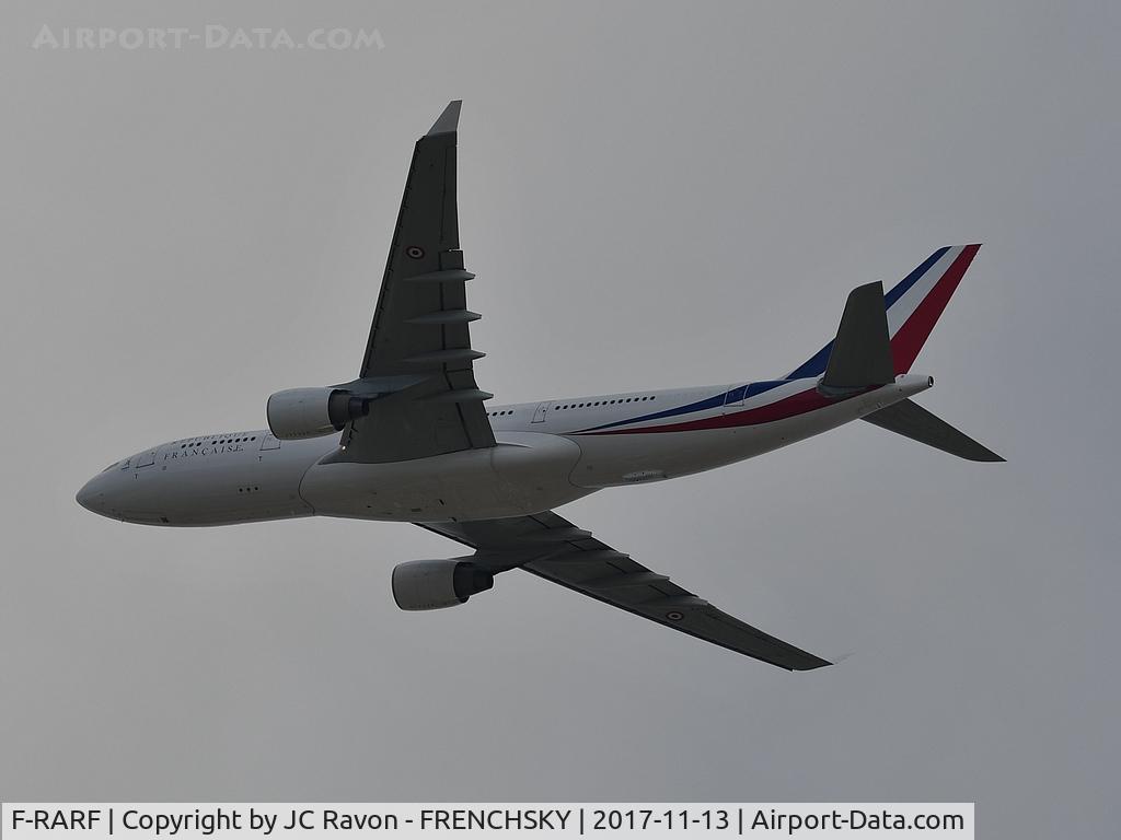 F-RARF, 1999 Airbus A330-223 C/N 240, COTAM 1275 level 70 after take off runway 05, overflying Bordeaux city