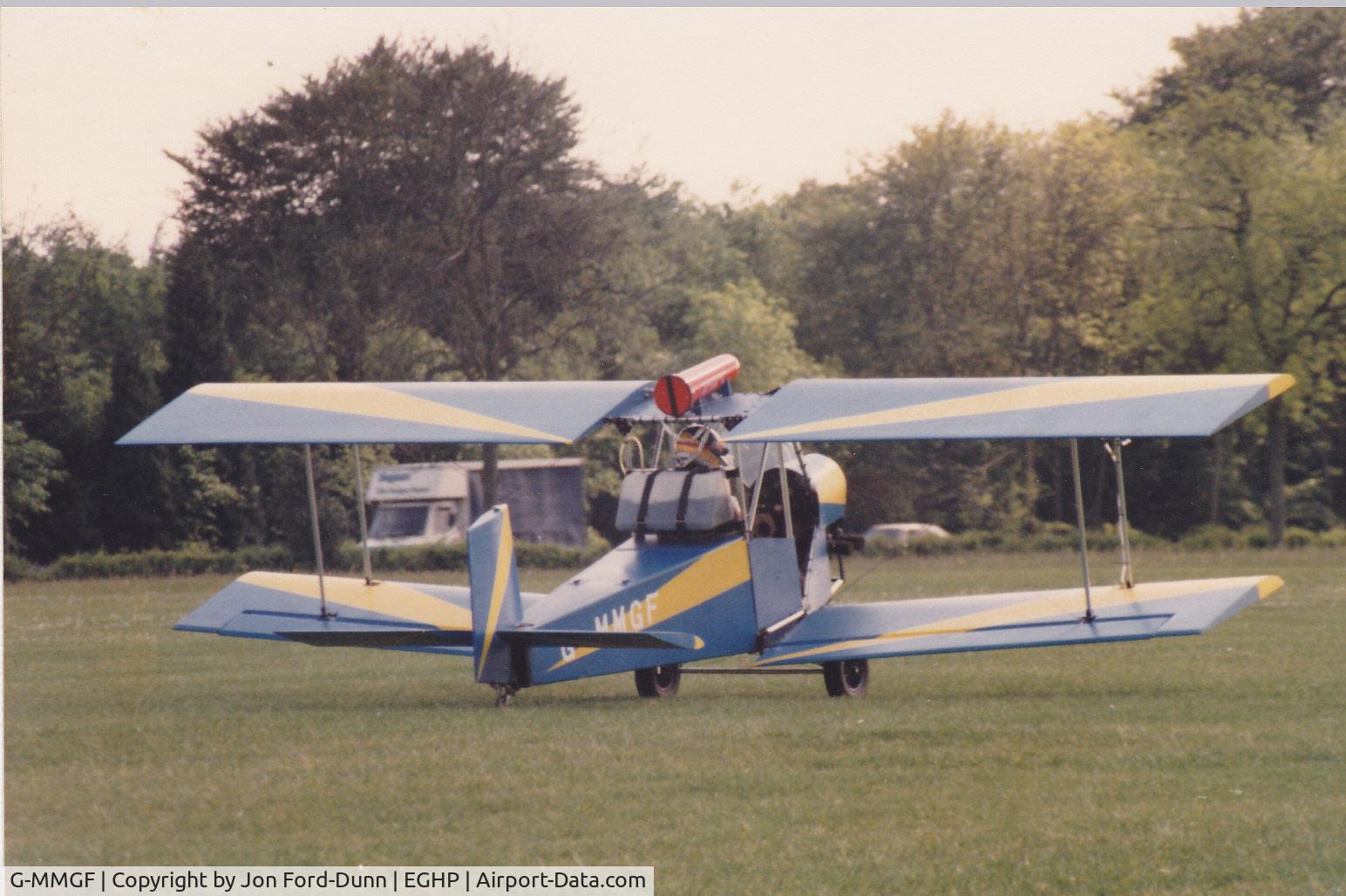 G-MMGF, 1984 Micro Biplane Aviation Tiger Cub 440 C/N SO124, Taxiing trials prior to first test flight. Fitted with Skymaster self contained emergency parachute recovery system