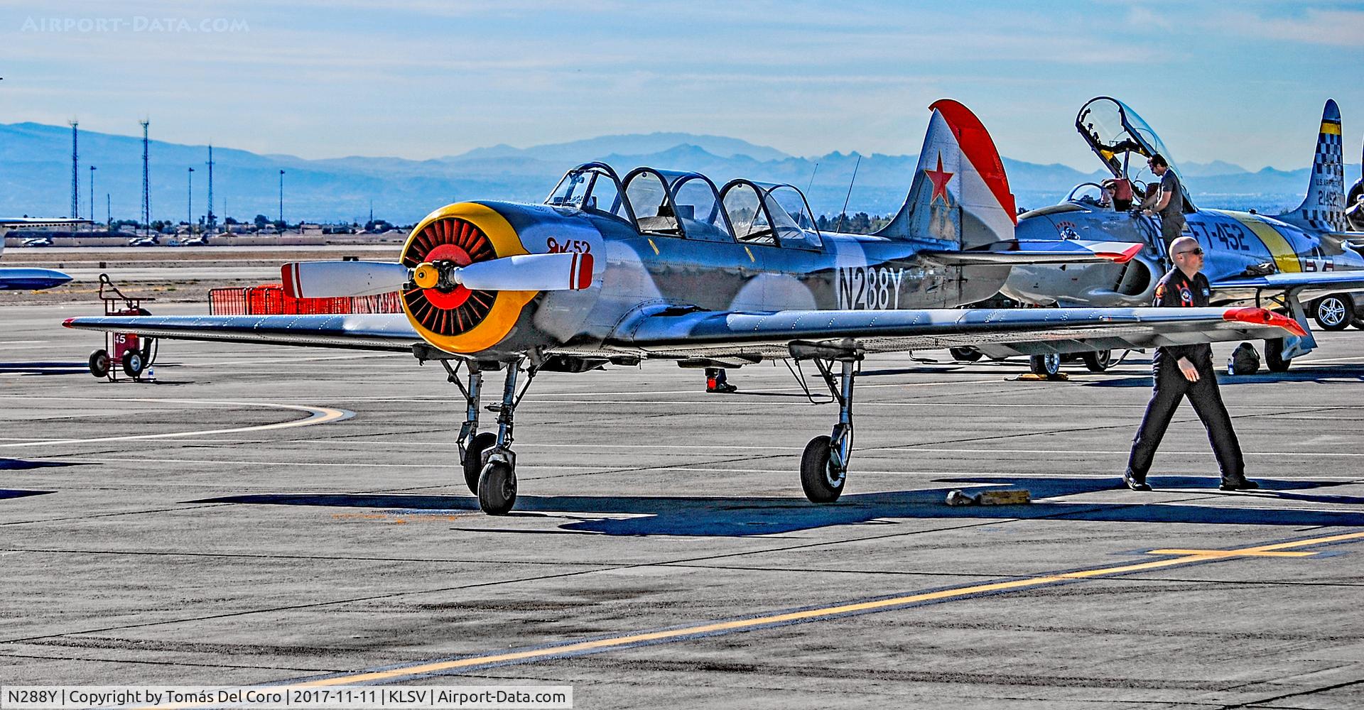 N288Y, 1988 Yakovlev Yak-52 C/N 888714, N288Y  1988 Yakovlev Yak-52 C/N 888714 - Aviation Nation 2017
 
Las Vegas - Nellis AFB (LSV / KLSV)
USA - Nevada, November 11, 2017
Photo: TDelCoro