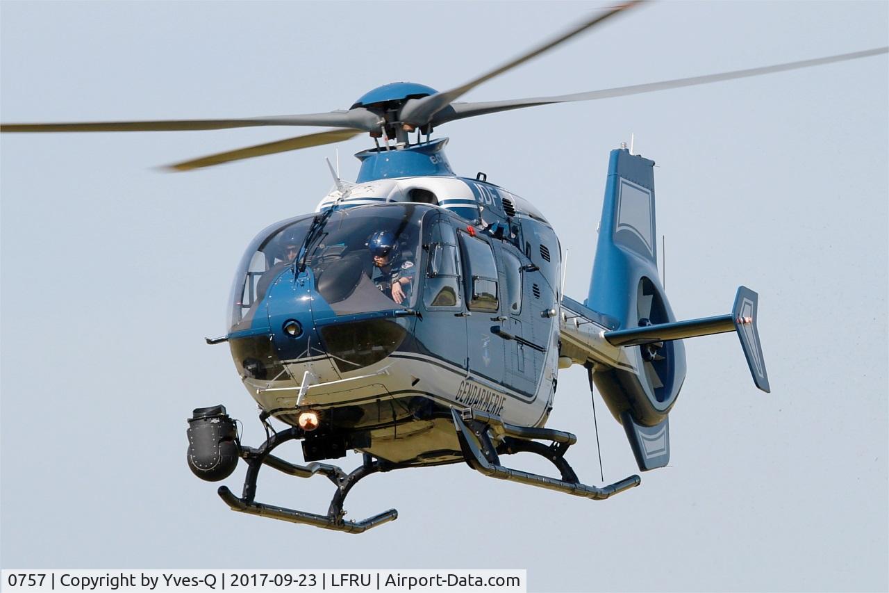 0757, 2009 Eurocopter EC-135T-2 C/N 0757, Eurocopter EC-135T-2, Landing, Morlaix-Ploujean airport (LFRU-MXN) air show 2017