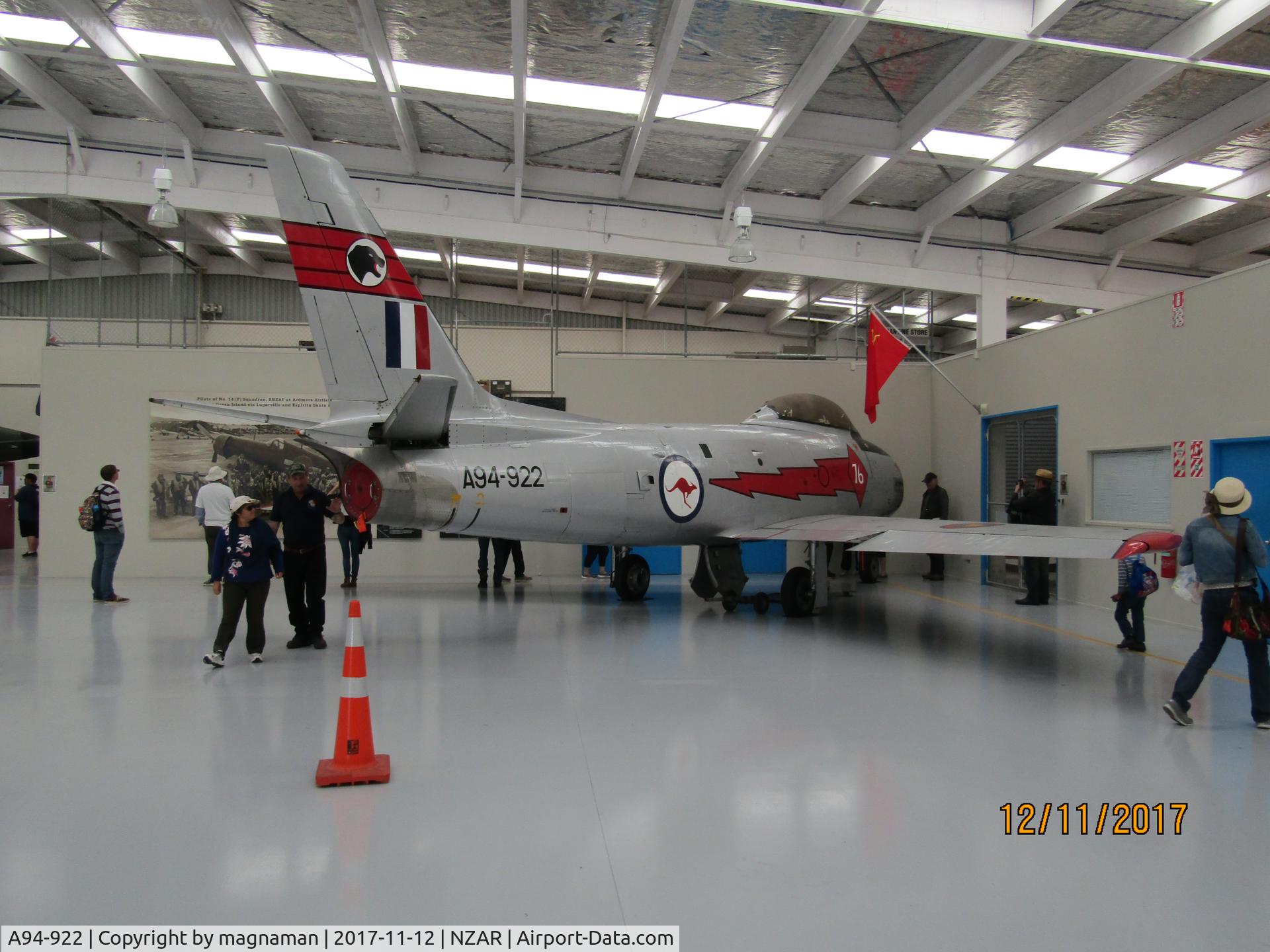 A94-922, 1955 Commonwealth CA-27 Sabre Mk.31 C/N CA27-22, in warbirds hangar on open day