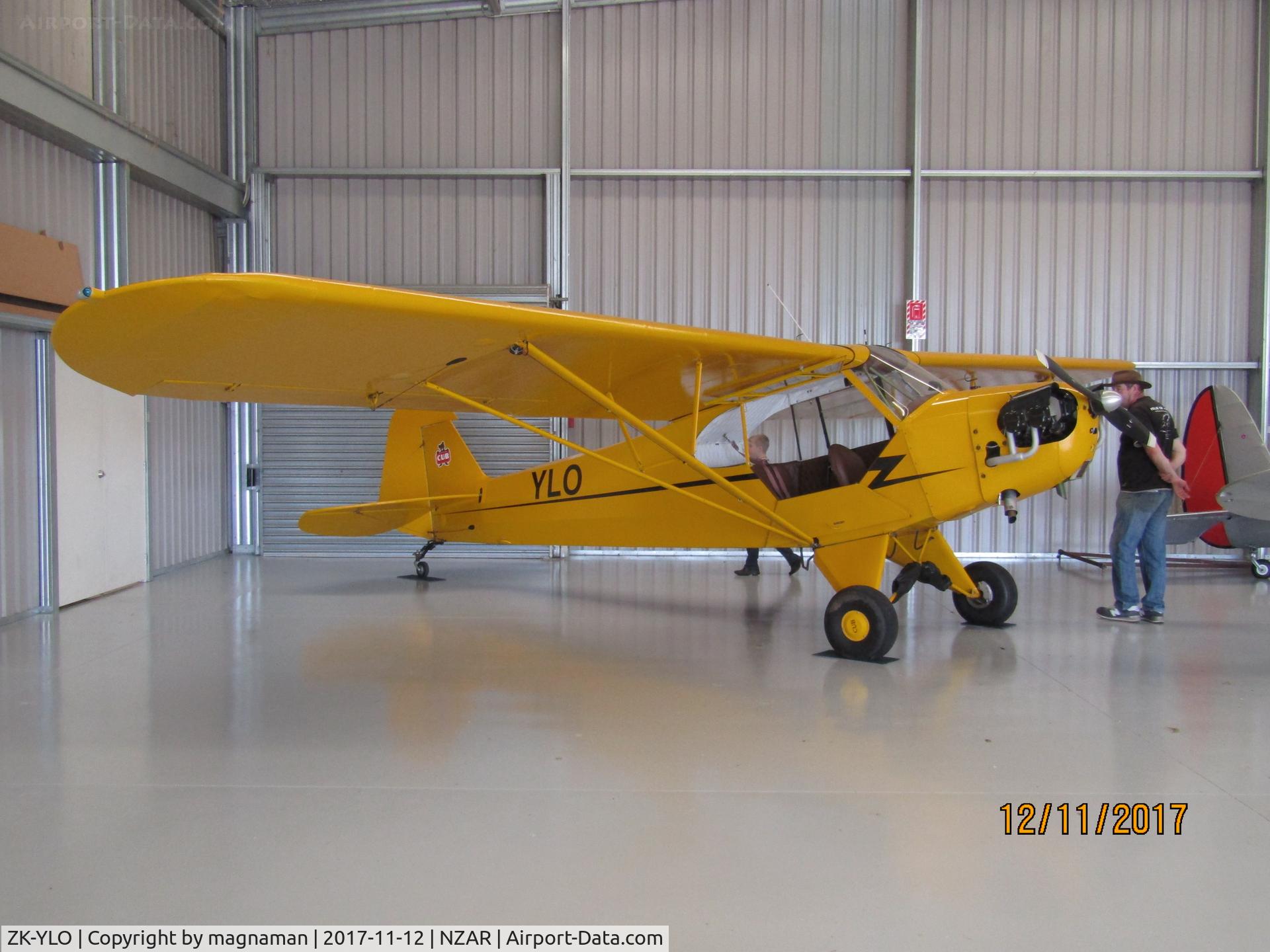 ZK-YLO, 1946 Piper J3C-65 Cub C/N 19046, in hangar at AMZ