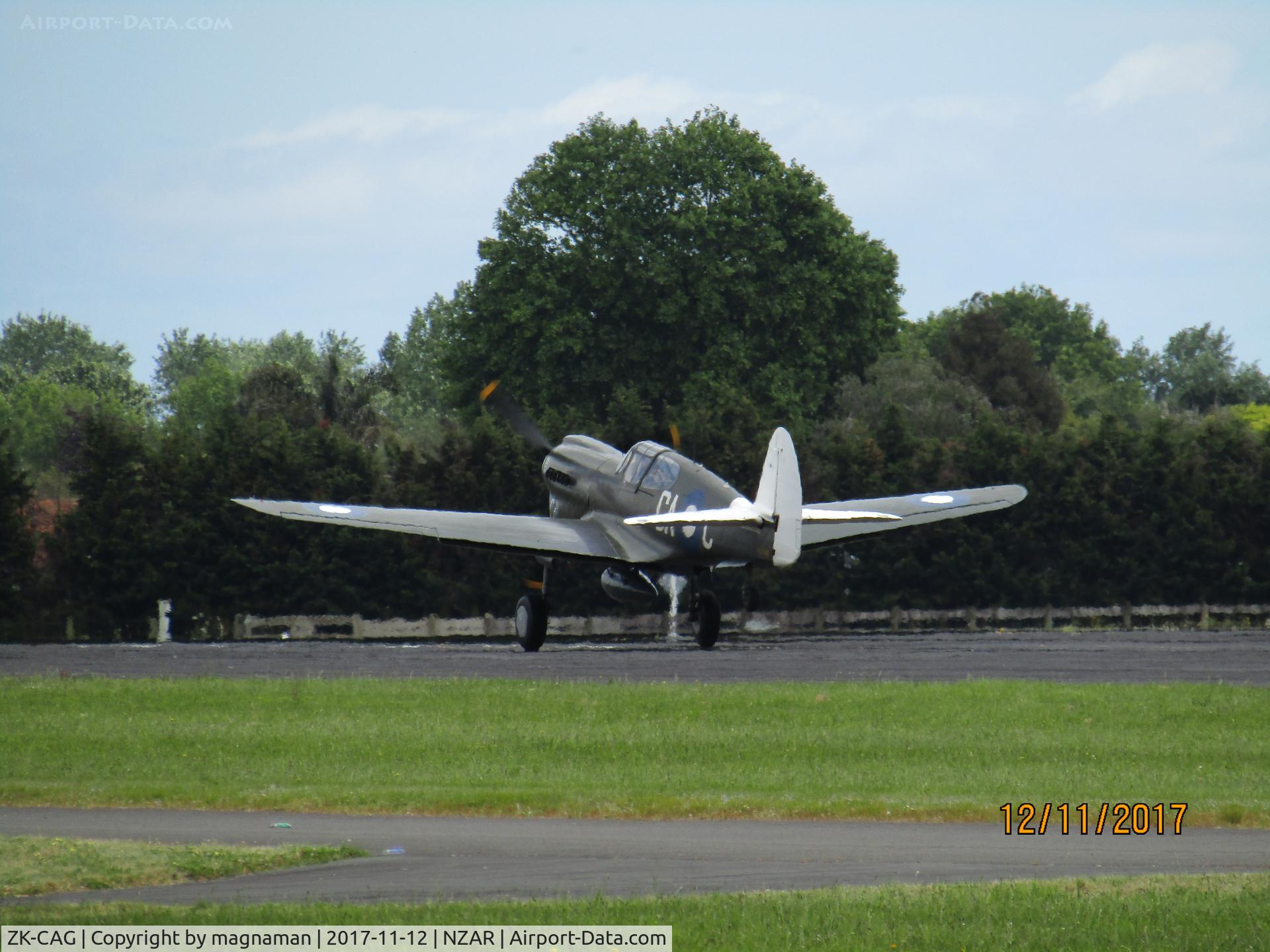 ZK-CAG, 1943 Curtiss P-40N Warhawk C/N 28492, just landed