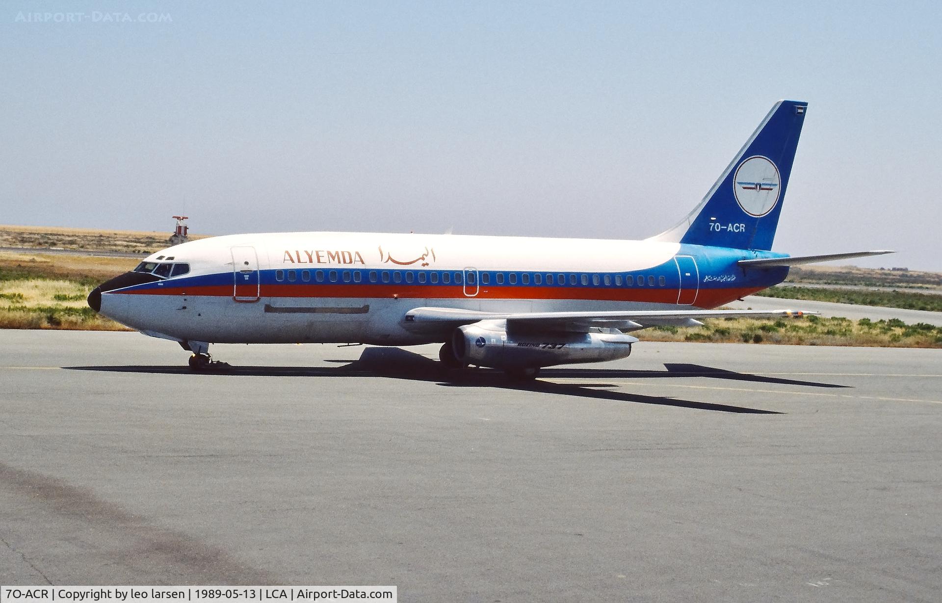7O-ACR, 1984 Boeing 737-2R4C C/N 23130, Larnaca Cyprus 13.5.1989