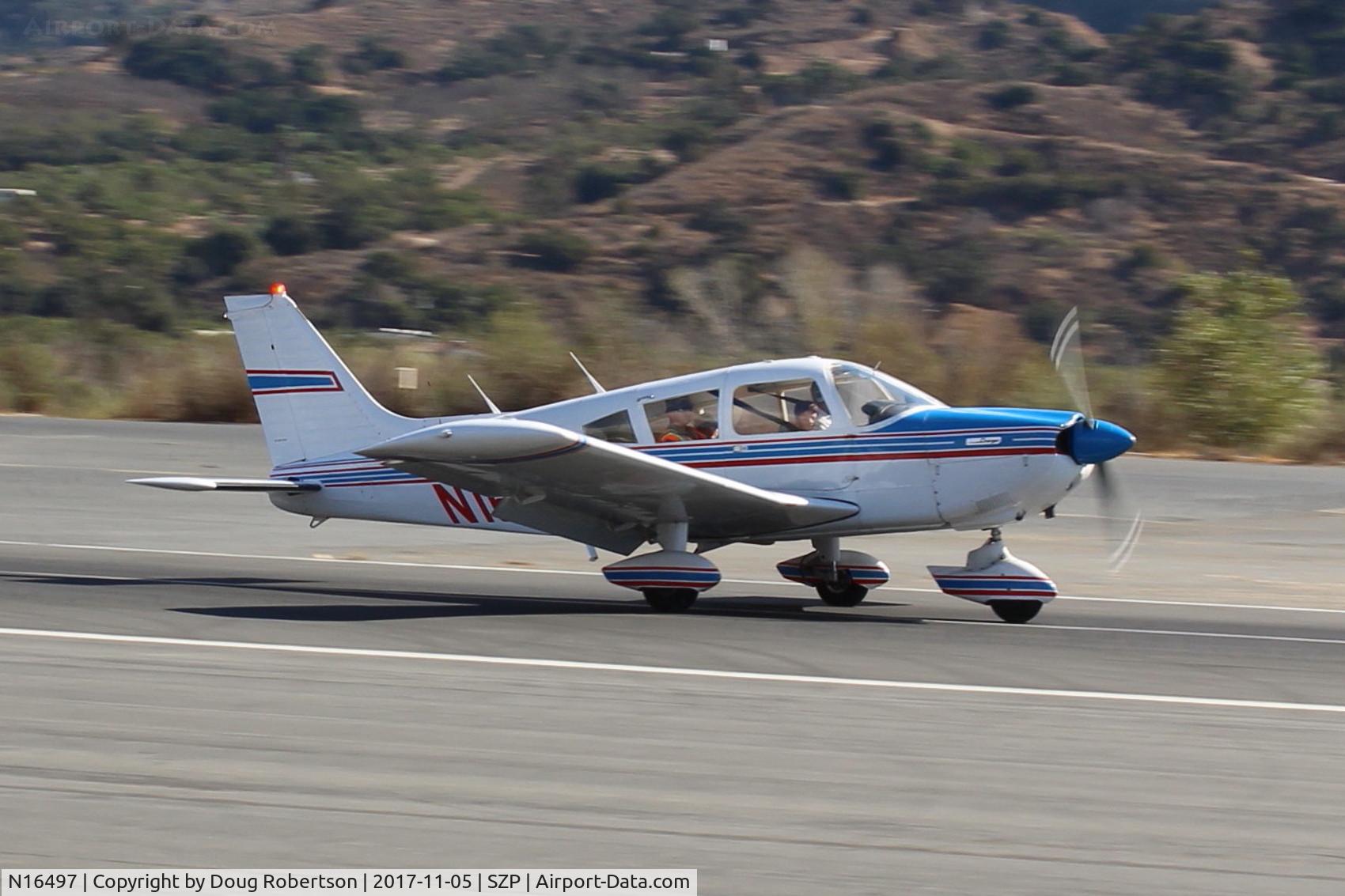 N16497, 1973 Piper PA-28-235 Cherokee Charger C/N 28-7310101, 1973 Piper PA-28-235 CHARGER, Lycoming O-540 D4B5 235 Hp, Young Eagles flight, landing roll Rwy 22