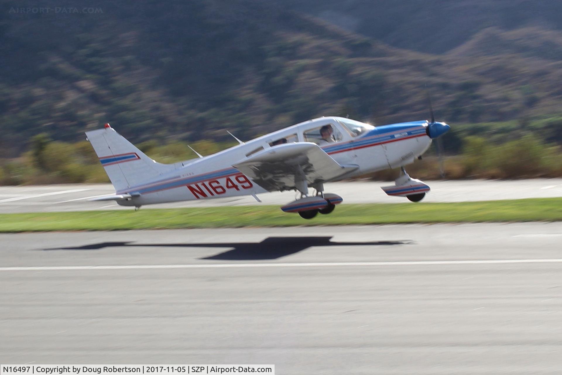 N16497, 1973 Piper PA-28-235 Cherokee Charger C/N 28-7310101, 1973 Piper PA-28-235 CHARGER, Lycoming O-540-D4B5 235 Hp, Young Eagles flight, takeoff Rwy 22