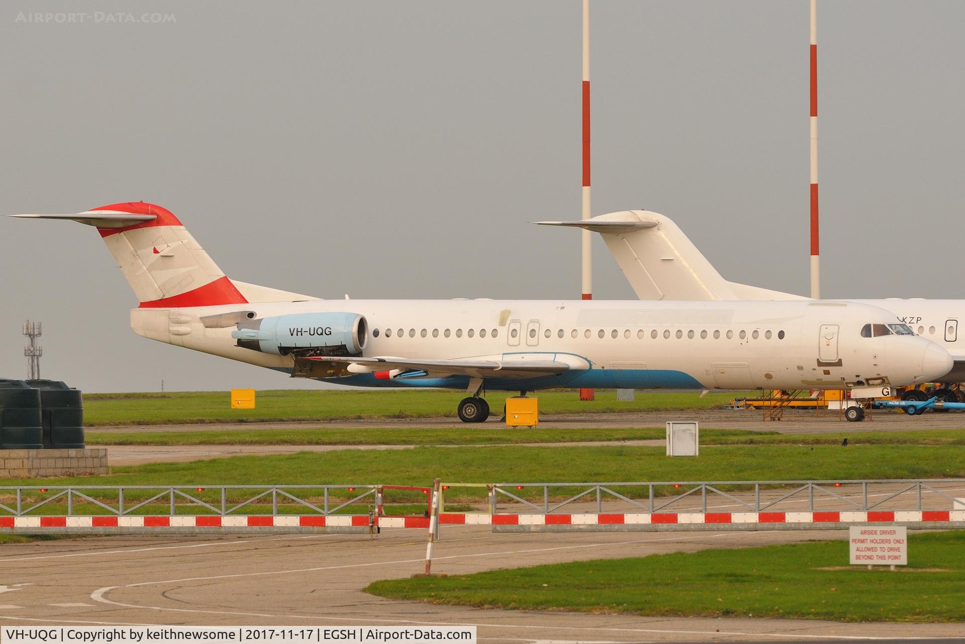 VH-UQG, 1993 Fokker 100 (F-28-0100) C/N 11446, Conducting low power engine runs.