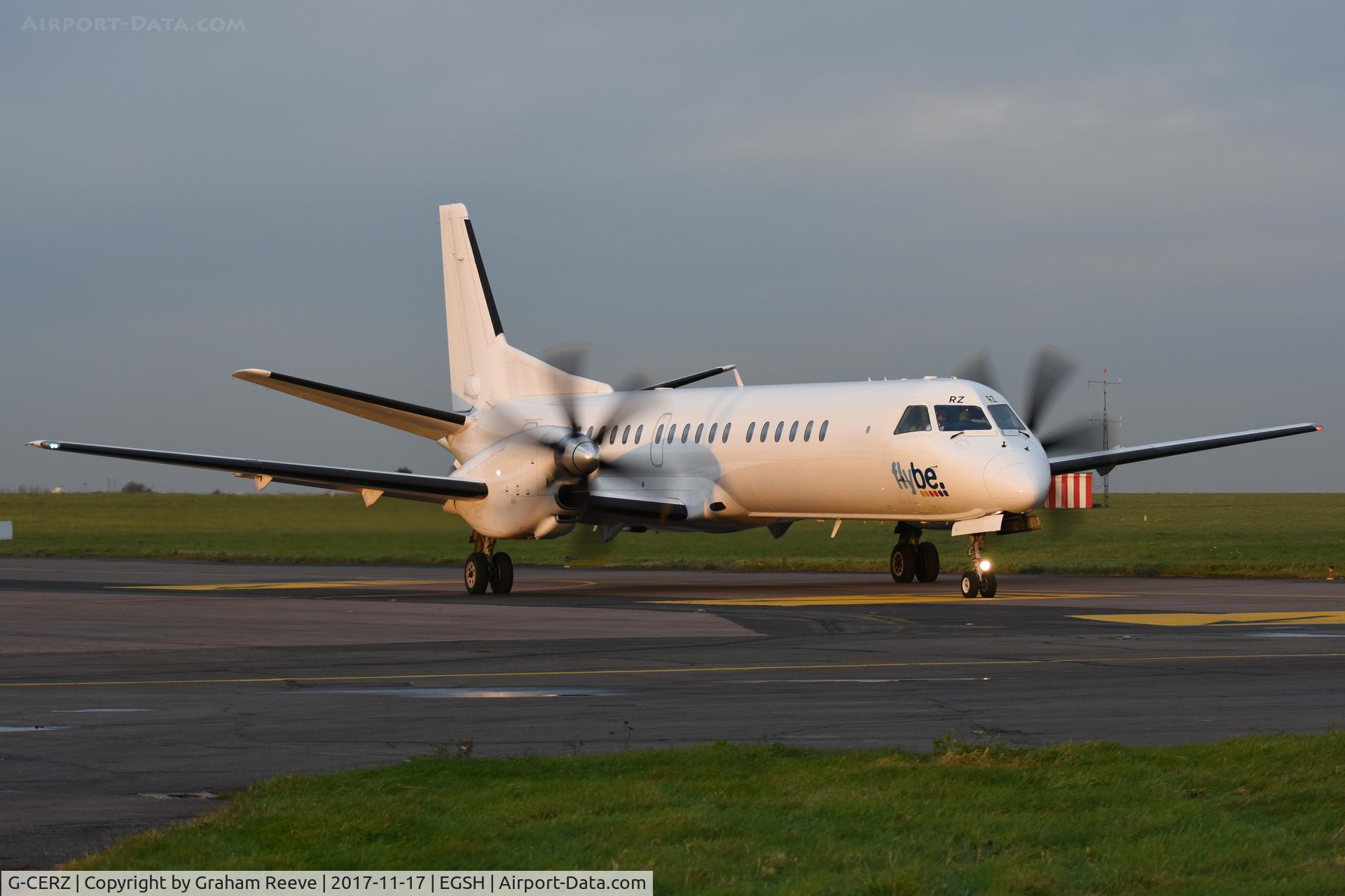 G-CERZ, 1997 Saab 2000 C/N 2000-042, Flying with Flybe logo on the nose.