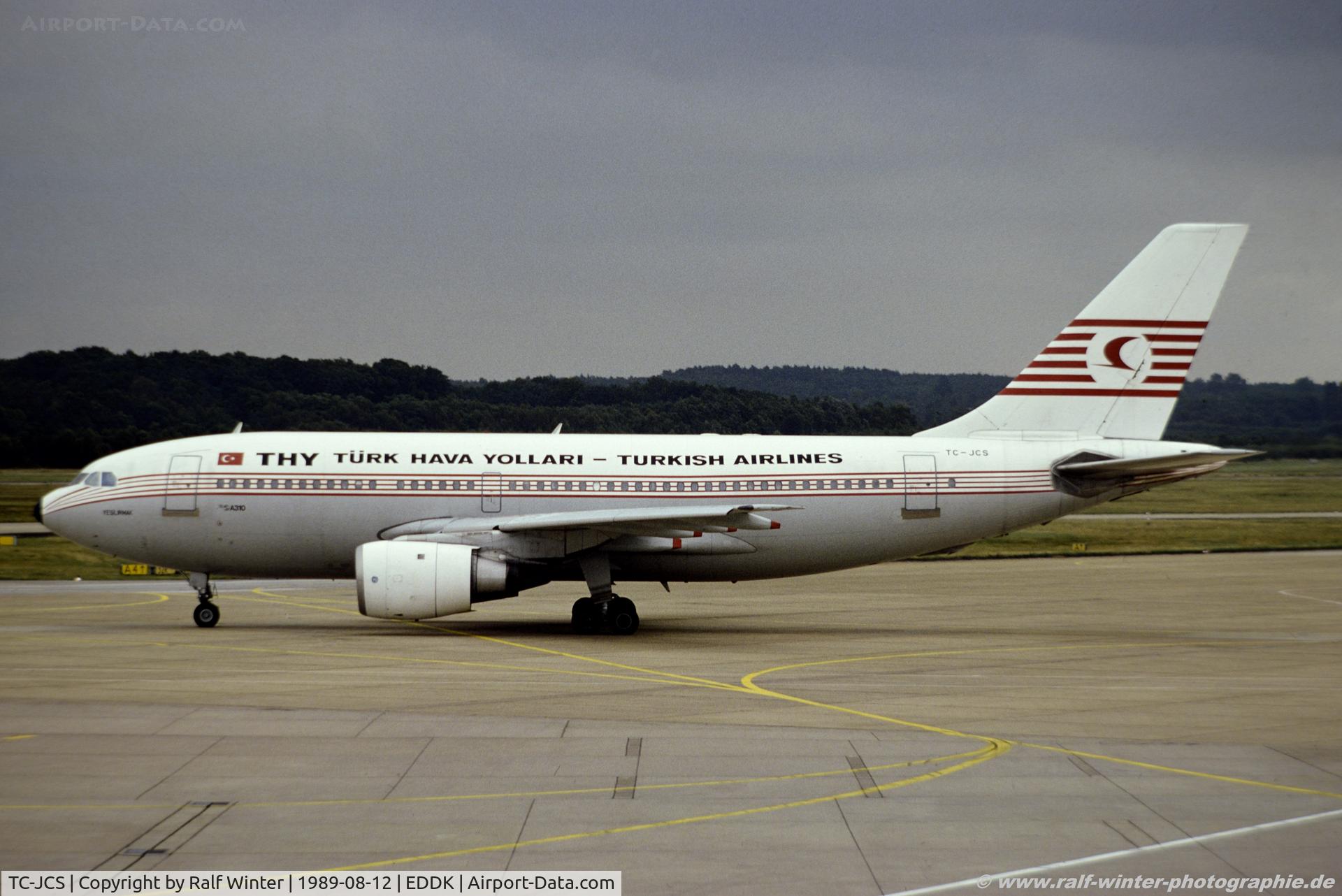 TC-JCS, 1986 Airbus A310-203 C/N 389, Airbus A310-203 - TK THY THY Turkish Airlines 'Yeslirmak' - 389 - TC-JCS -12.08.1989 - CGN