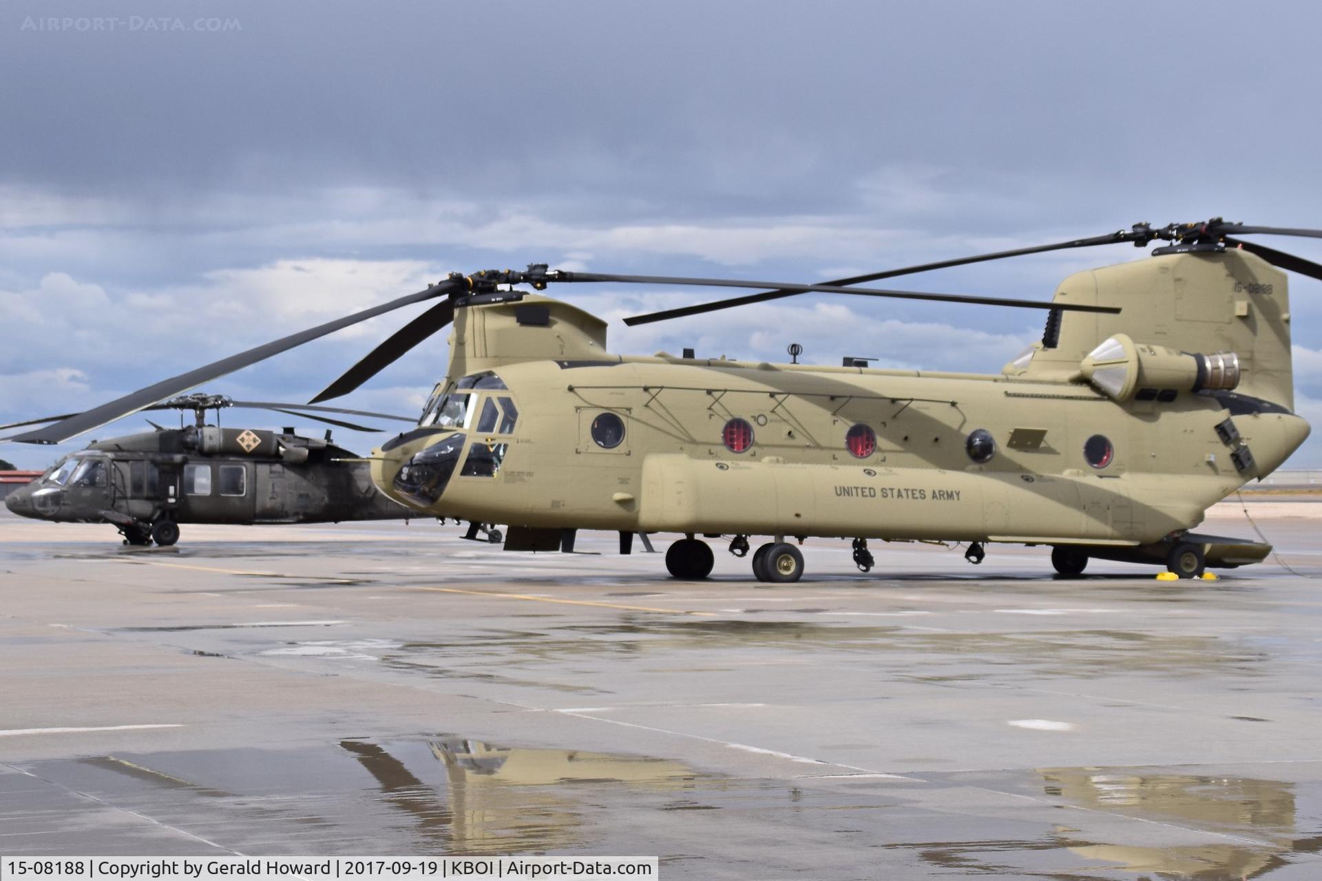 15-08188, 2015 Boeing CH-47F Chinook C/N M.8188, CH-47F Chinook and UH-60 flew in together parked on the south GA ramp. No unit markings.