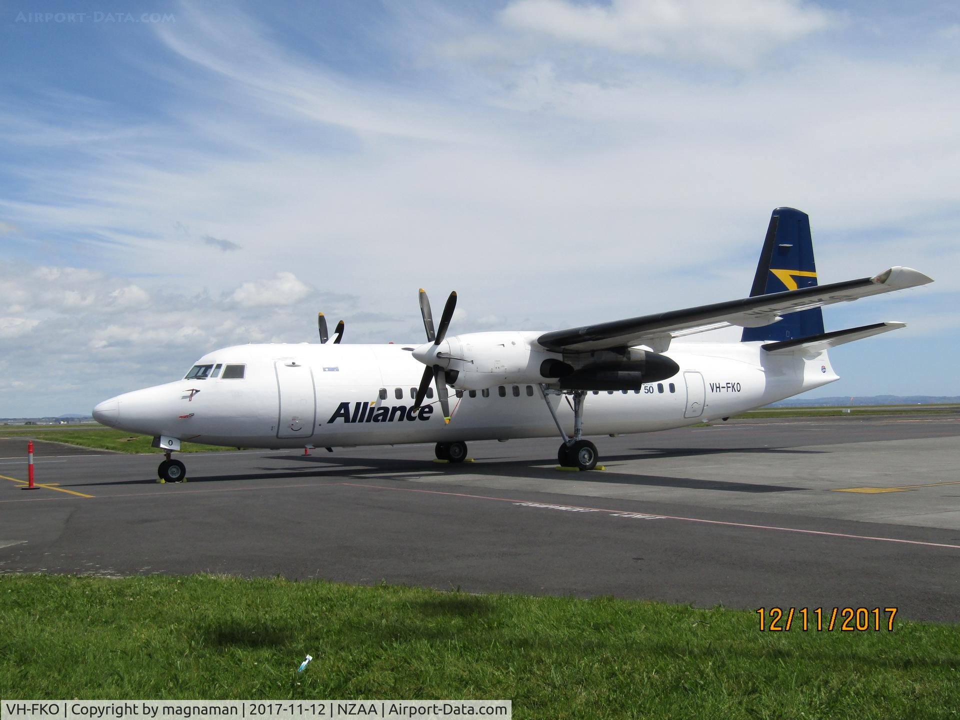 VH-FKO, 1989 Fokker 50 C/N 20160, on stand at exec terminal