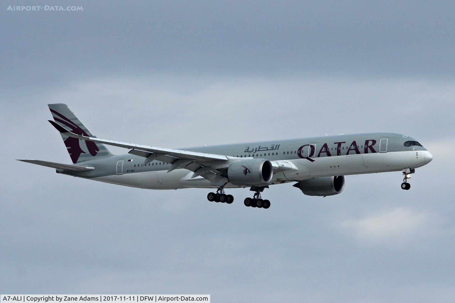 A7-ALI, 2016 Airbus A350-941 C/N 021, Qatar A350 lading at DFW Airport