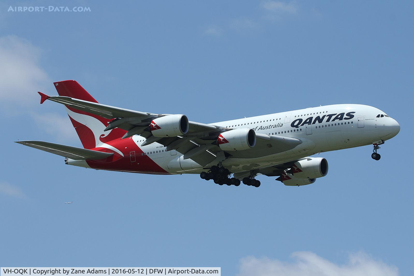 VH-OQK, 2011 Airbus A380-842 C/N 063, Arriving at DFW Airport