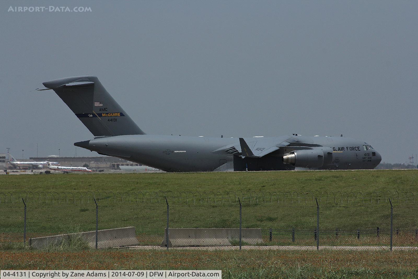 04-4131, 2004 Boeing C-17A Globemaster III C/N P-131, C-17 at DFW Airport after bringing equipment and vehicles for a presidential visit.