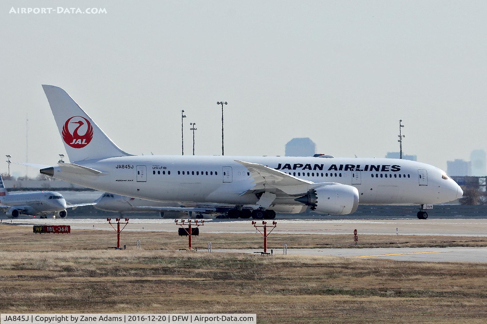 JA845J, 2016 Boeing 787-8 Dreamliner C/N 34857, Departing DFW Airport