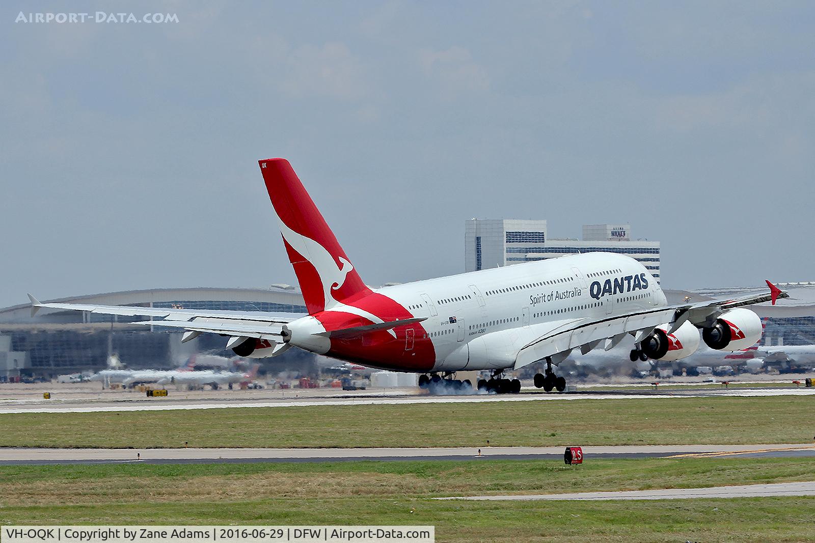 VH-OQK, 2011 Airbus A380-842 C/N 063, Arriving at DFW Airport