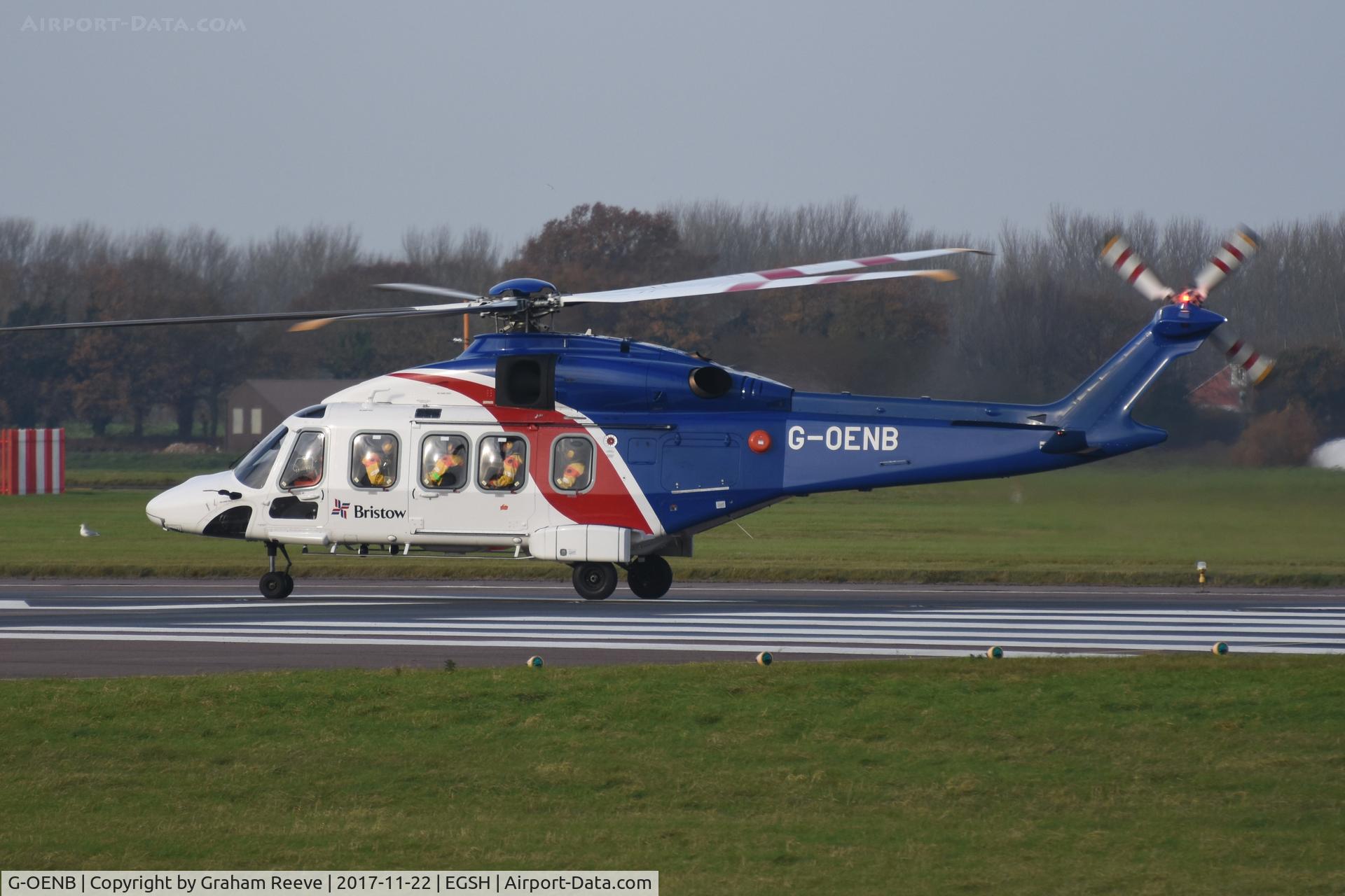 G-OENB, 2013 AgustaWestland AW189 C/N 49008, Landing at Norwich.