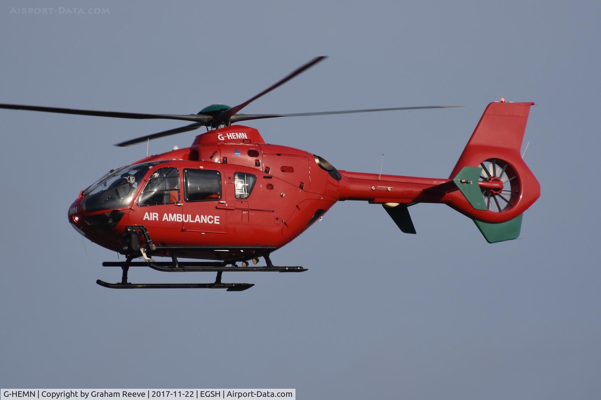 G-HEMN, 2012 Eurocopter EC-135T-2+ C/N 1070, Landing at Norwich.