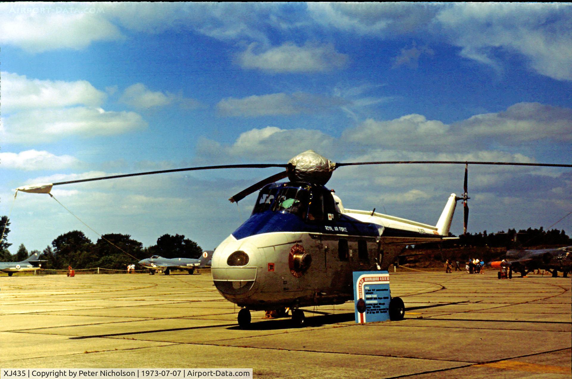 XJ435, 1955 Westland Whirlwind HCC.12 C/N WA51, Whirlwind HCC.12 of 32 Squadron at the 1973 International Air Tattoo at RAF Greenham Common, Berkshire.