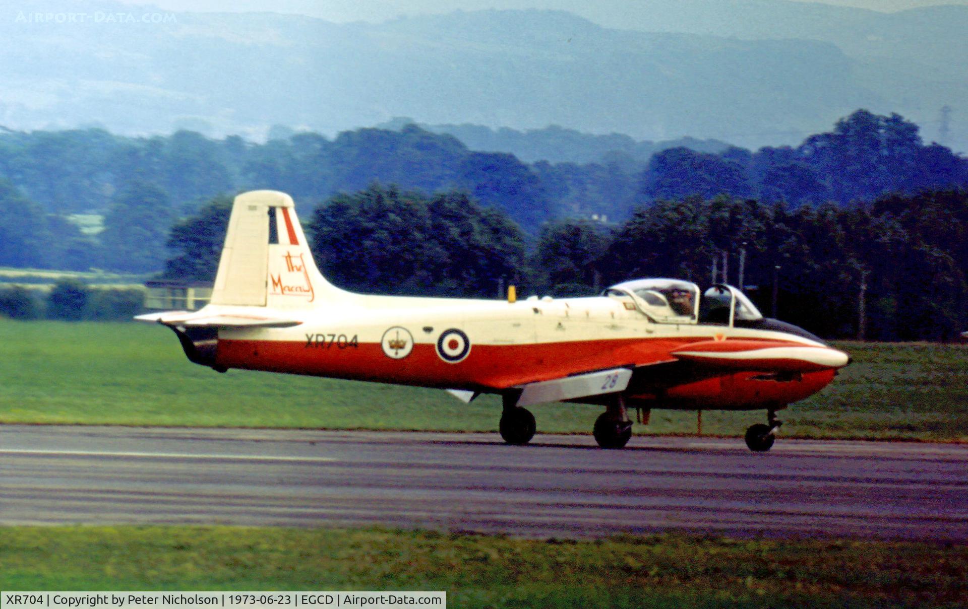 XR704, 1965 BAC 84 Jet Provost T.4 C/N Not found XR704, Jet Provost T.4 of the Macaws aerobatic display team of the RAF College of Air Warfare at RAF Manby as seen at the 1973 Royal Air Force Association Airshow at Woodford.