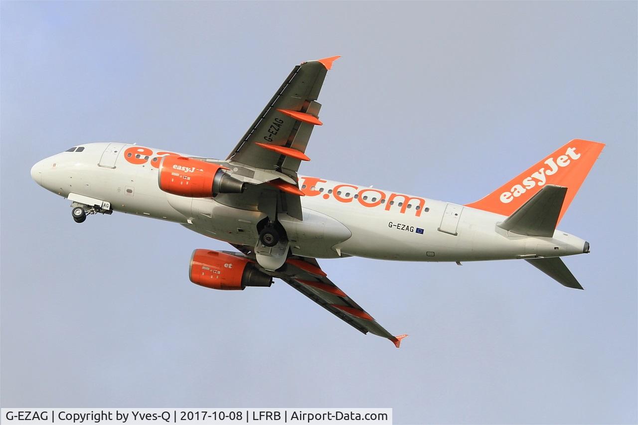 G-EZAG, 2006 Airbus A319-111 C/N 2727, Airbus A319-111, Take off rwy 25L, Brest-Bretagne airport (LFRB-BES)