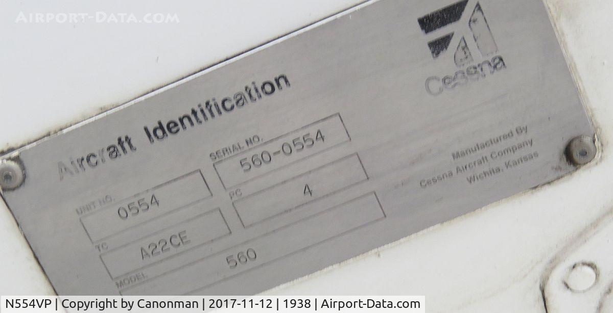 N554VP, 2001 Cessna 560 Citation Encore C/N 560-0554, Plane's identification