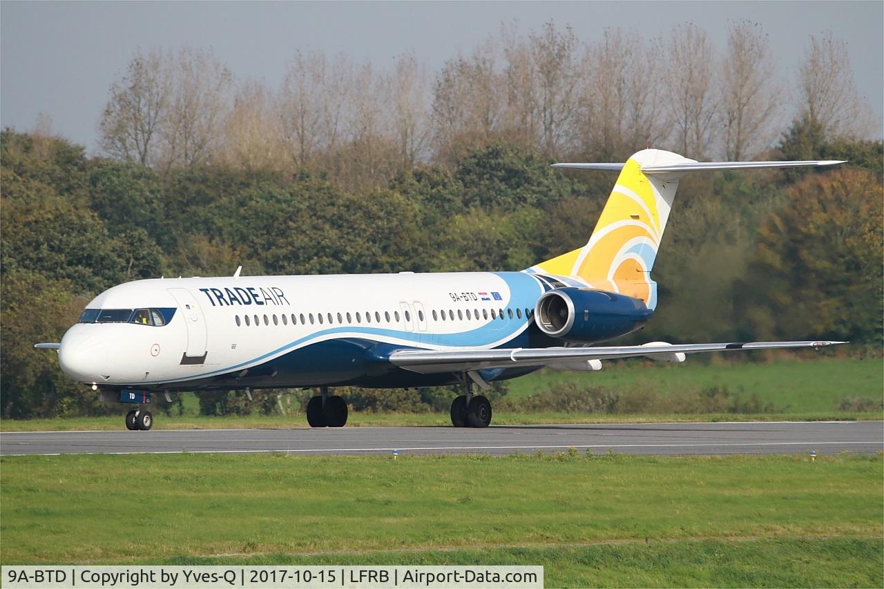 9A-BTD, 1992 Fokker 100 (F-28-0100) C/N 11407, Fokker 100, Ready to take off rwy 25L, Brest-Bretagne airport (LFRB-BES)