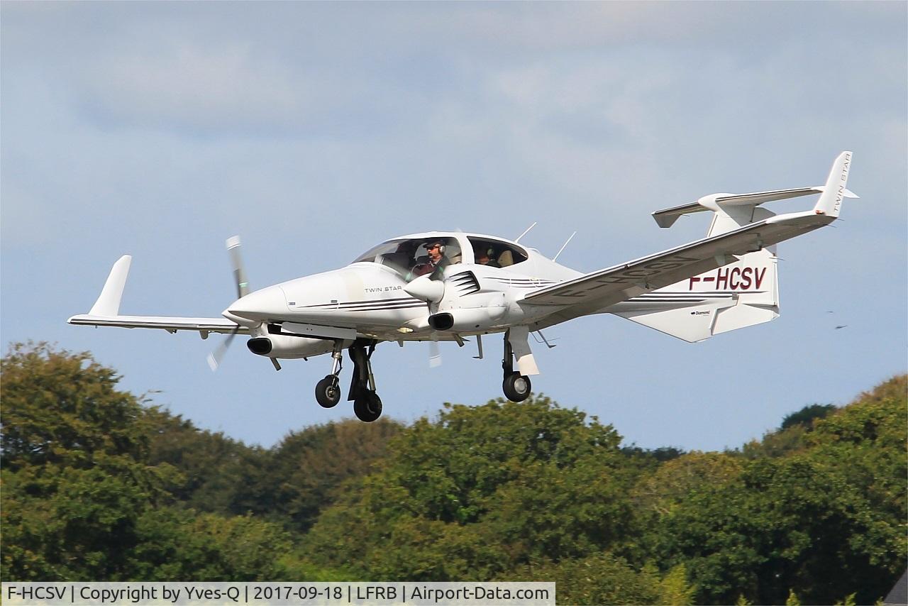 F-HCSV, 2008 Diamond DA-42 Twin Star C/N 42.371, Diamond DA-42 Twin Star, On final rwy 25L, Brest-Bretagne airport (LFRB-BES)
