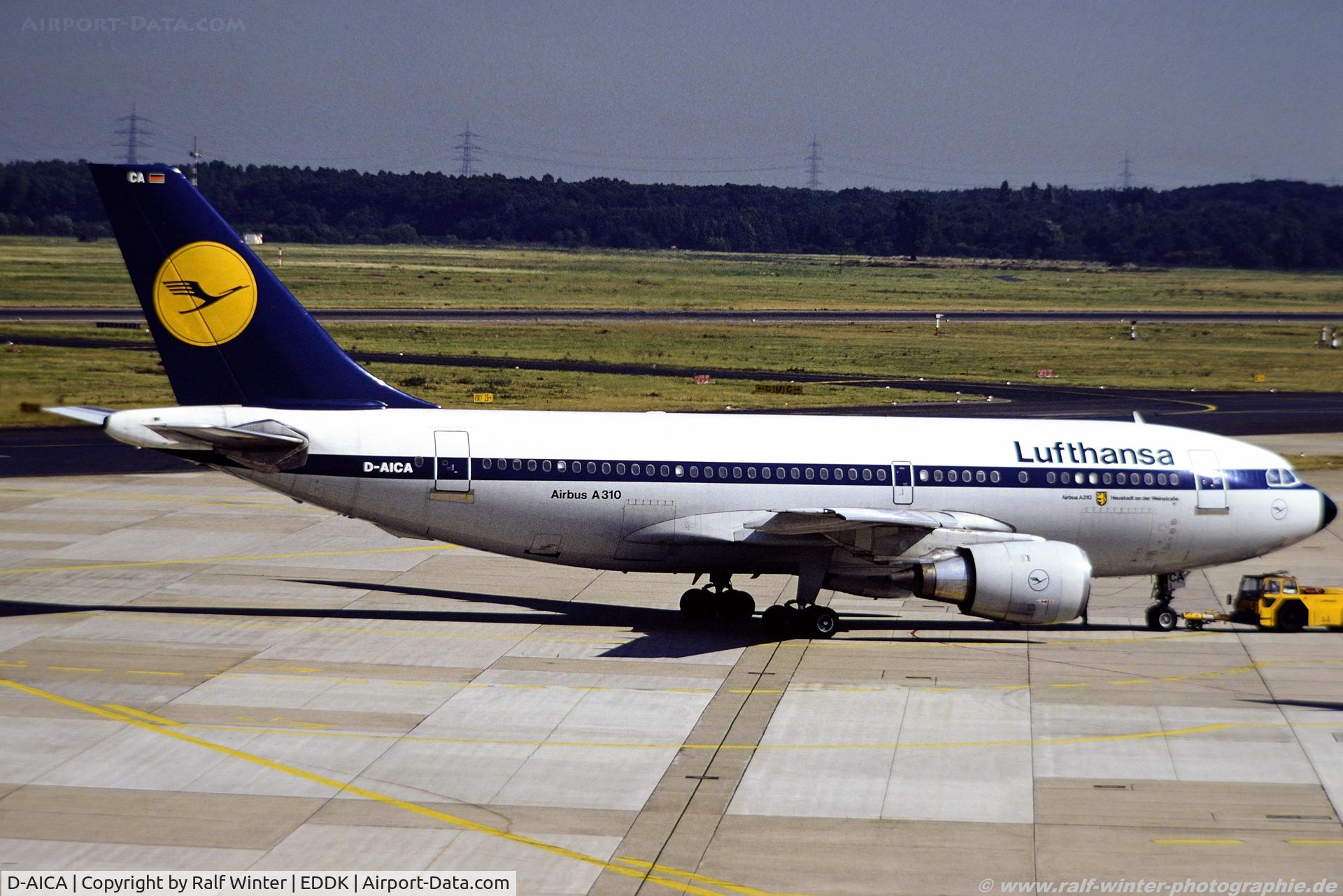 D-AICA, 1984 Airbus A310-203 C/N 191, Airbus A310-203TF - LH DLH Lufthansa 'Neustadt an der Weinstr.' - 191 - D-AICA - 19.08.1989 - CGN