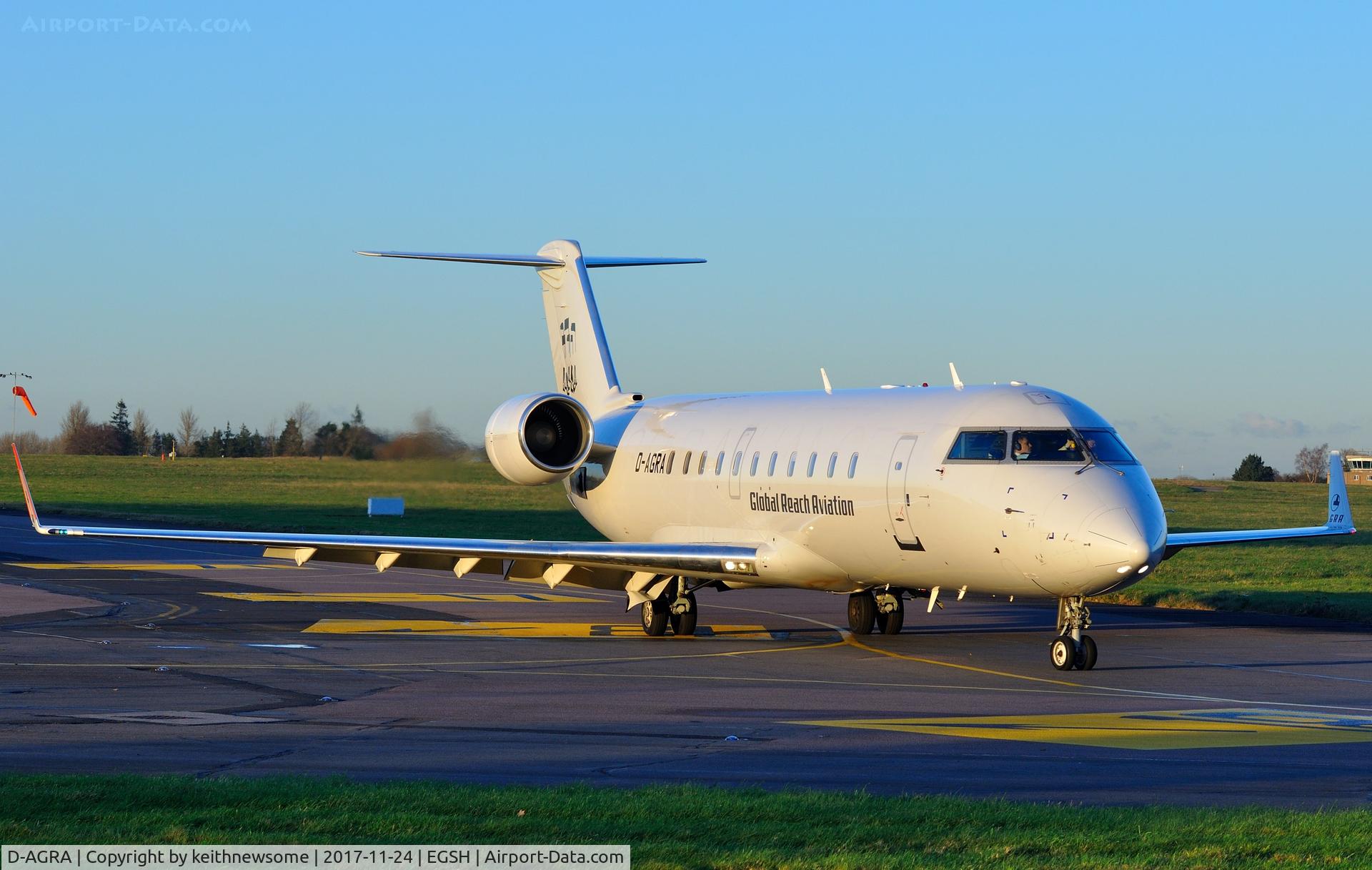 D-AGRA, 2000 Canadair CRJ-200LR (CL-600-2B19) C/N 7384, Arriving at Norwich from Blackpool.