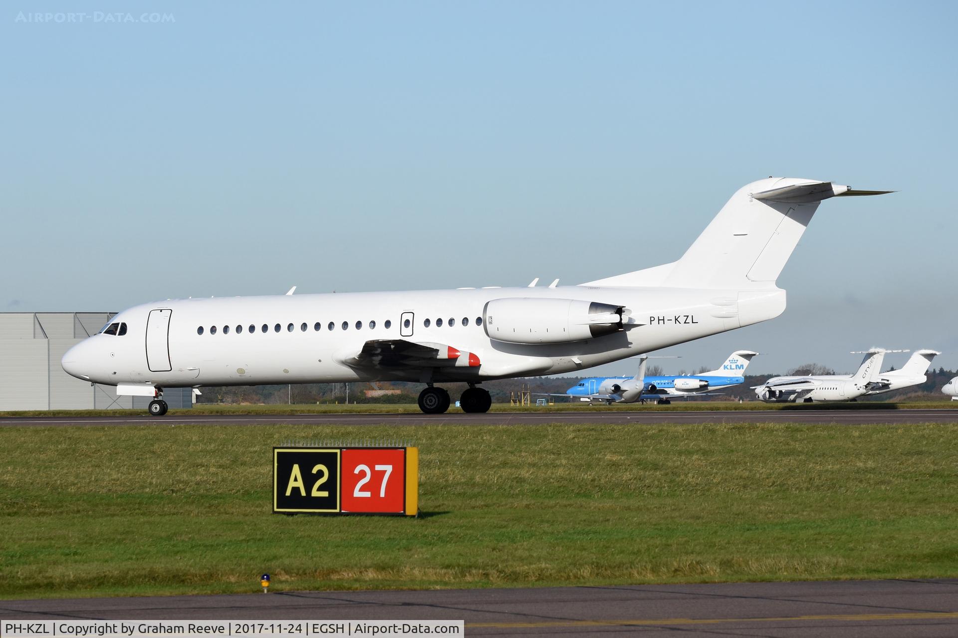 PH-KZL, 1995 Fokker 70 (F-28-0070) C/N 11536, Former KLM F70 departing from Norwich for Cyprus and TUS Airways.