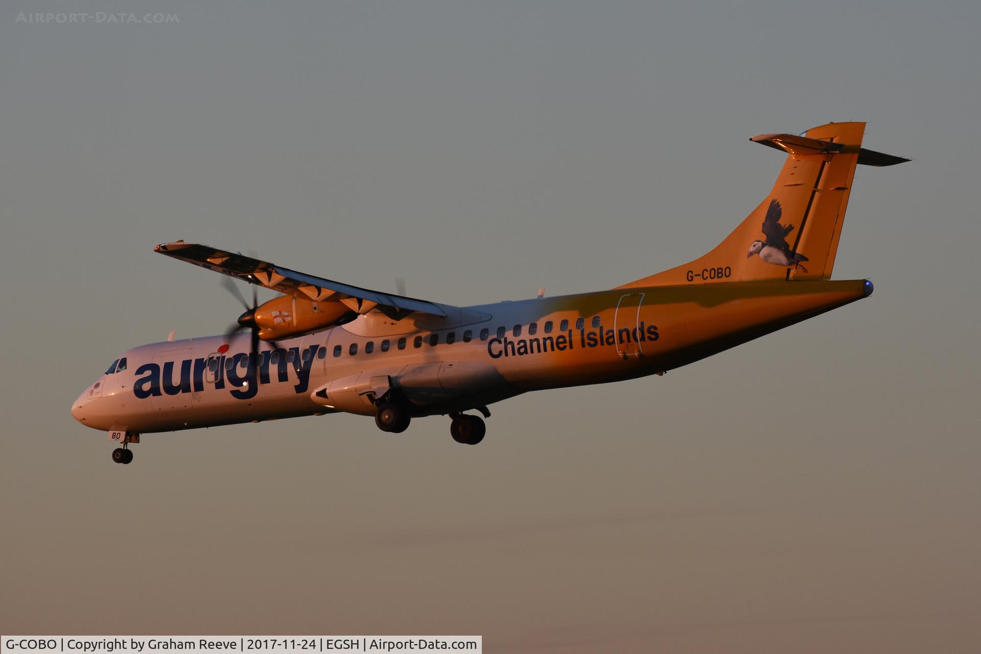 G-COBO, 2008 ATR 72-212A C/N 852, Landing in the late afternoon.