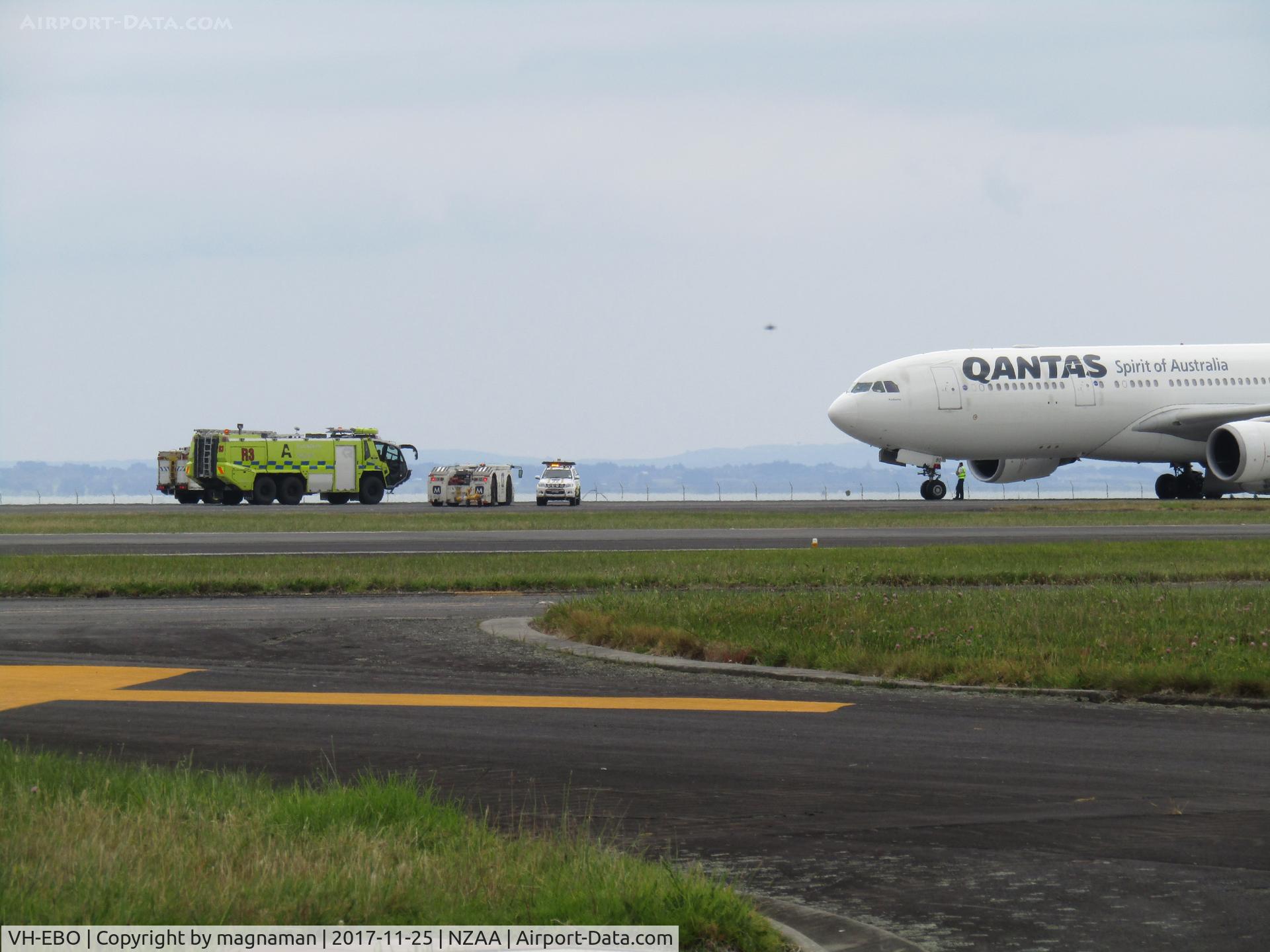 VH-EBO, 2010 Airbus A330-202 C/N 1169, getting ready to tow off runway