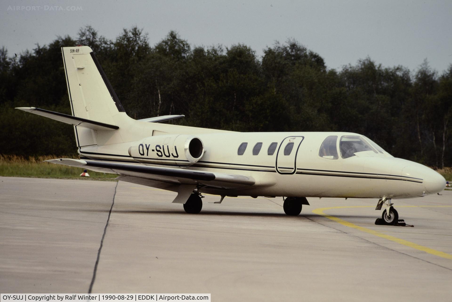 OY-SUJ, 1974 Cessna 500 Citation C/N 500-0121, Cessna 500 Citation - AIS Sun Air of Scandinavia ex. N939SR - 500-0121 - OY-SUJ - 29.08.1990 - CGN