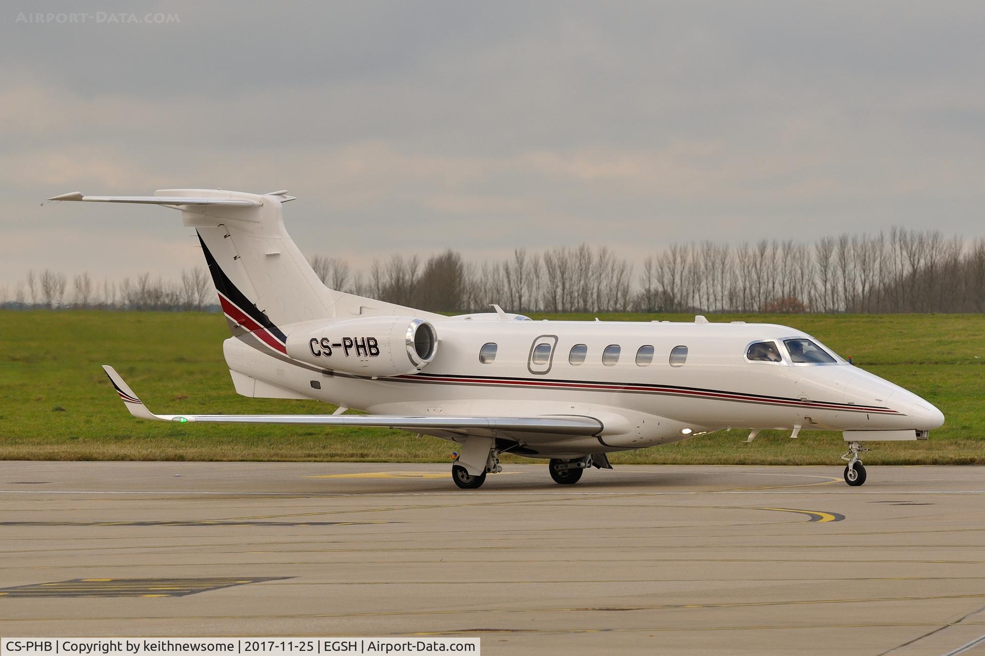 CS-PHB, 2014 Embraer EMB-505 Phenom 300 C/N 50500209, Leaving Norwich for Copenhagen.