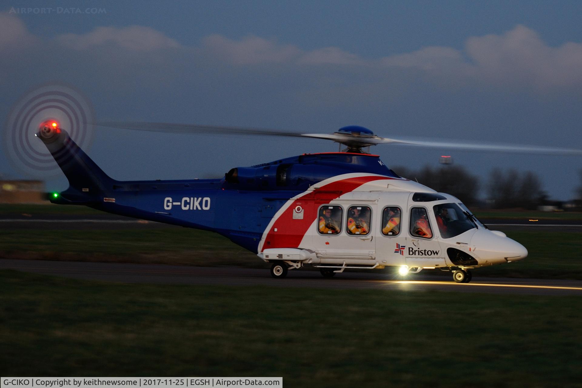 G-CIKO, 2014 AgustaWestland AW-139 C/N 41378, Late evening arrival from offshore.
