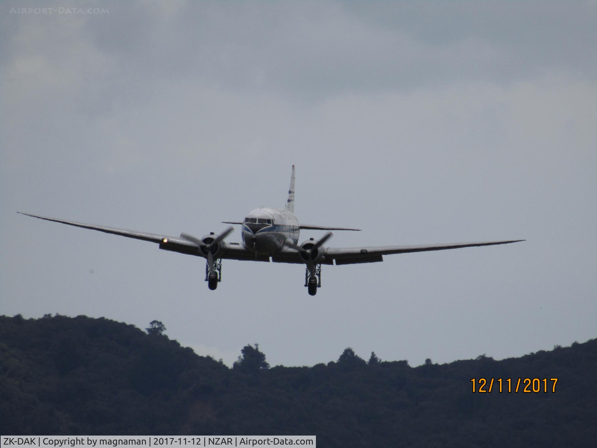 ZK-DAK, 1944 Douglas DC3C-S1C3G (C-47B) C/N 15035, on short finals at ardmore