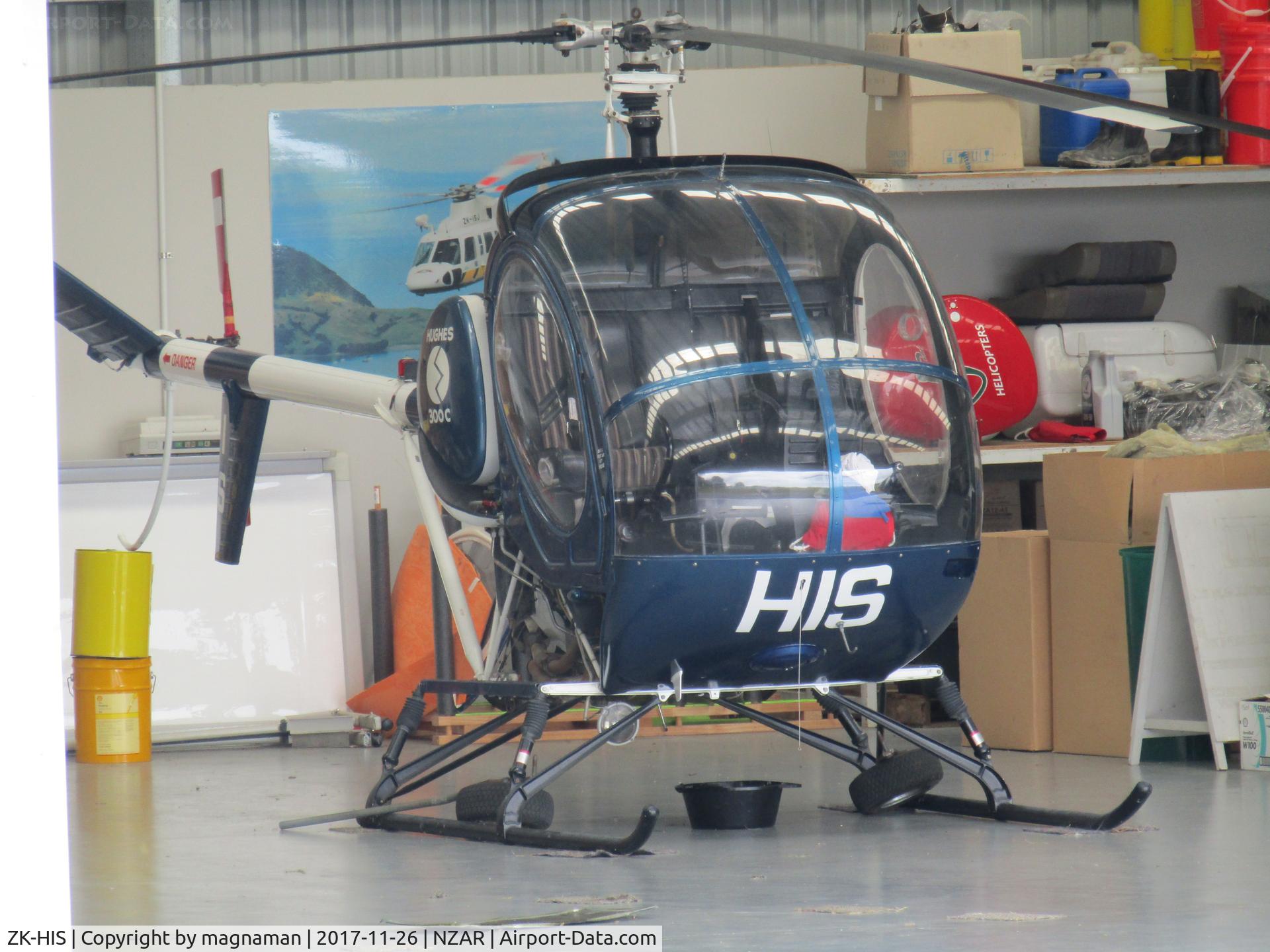 ZK-HIS, Hughes 269C C/N 1100994, hiding in hangar
