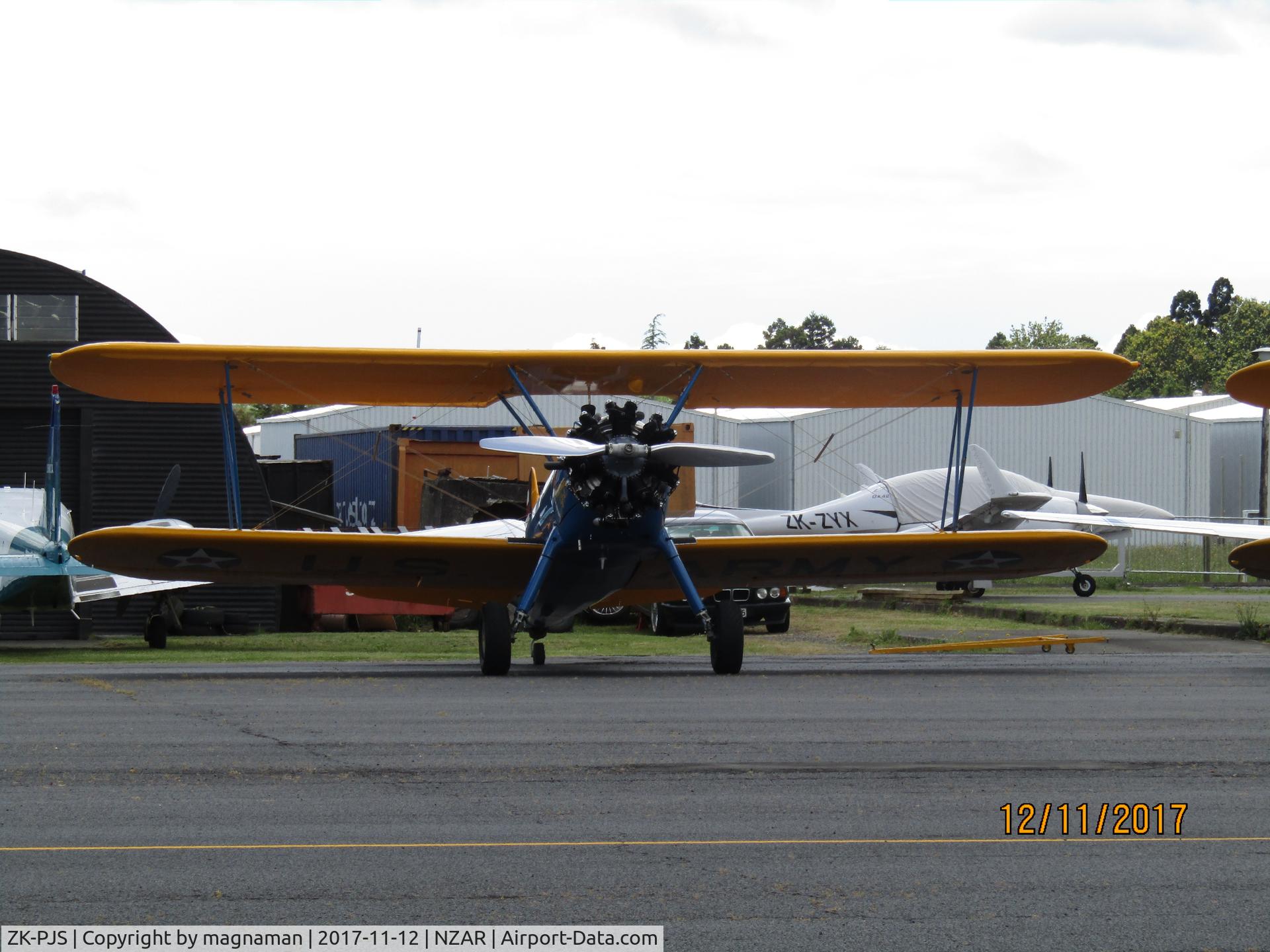 ZK-PJS, 1942 Boeing PT-17 Kaydet (A75N1) C/N 75-4245, one of three in line ups today