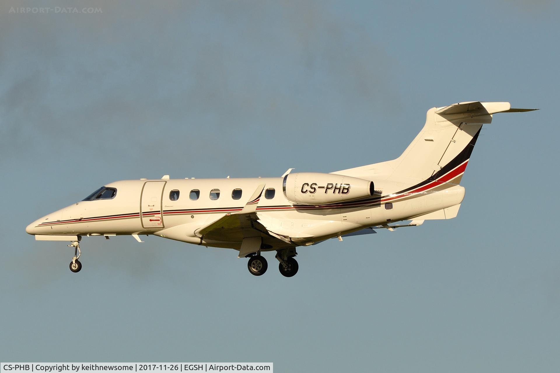CS-PHB, 2014 Embraer EMB-505 Phenom 300 C/N 50500209, Arriving at Norwich from Copenhagen.