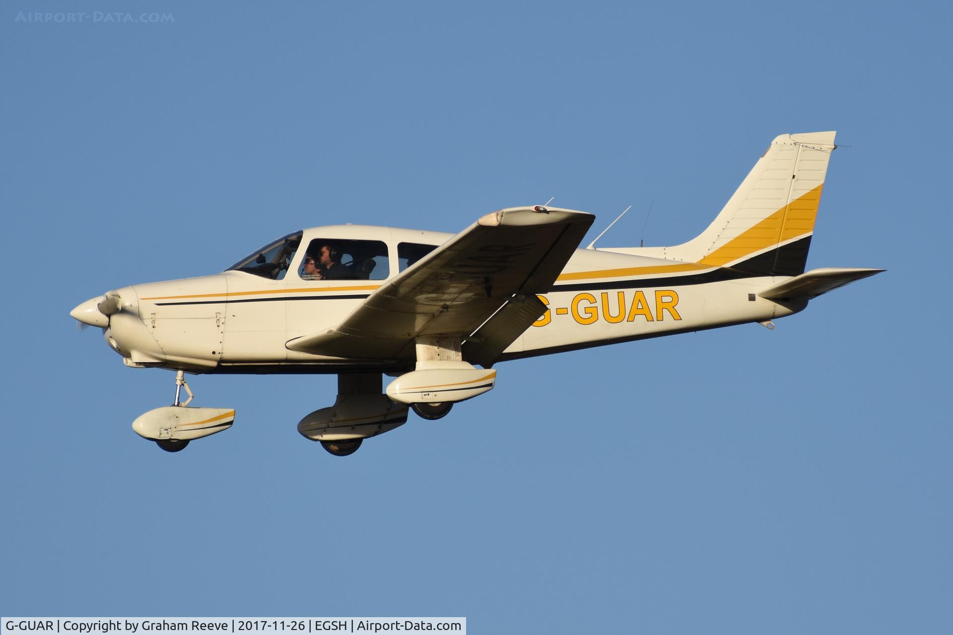 G-GUAR, 1978 Piper PA-28-161 Warrior II C/N 28-7816576, Landing at Norwich.