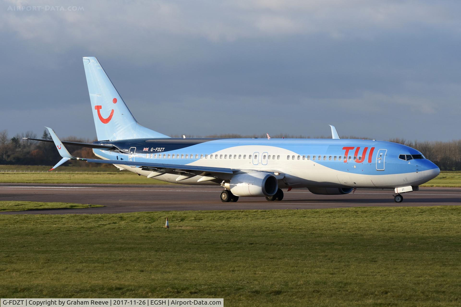 G-FDZT, 2011 Boeing 737-8K5 C/N 37248, About to depart from Norwich.